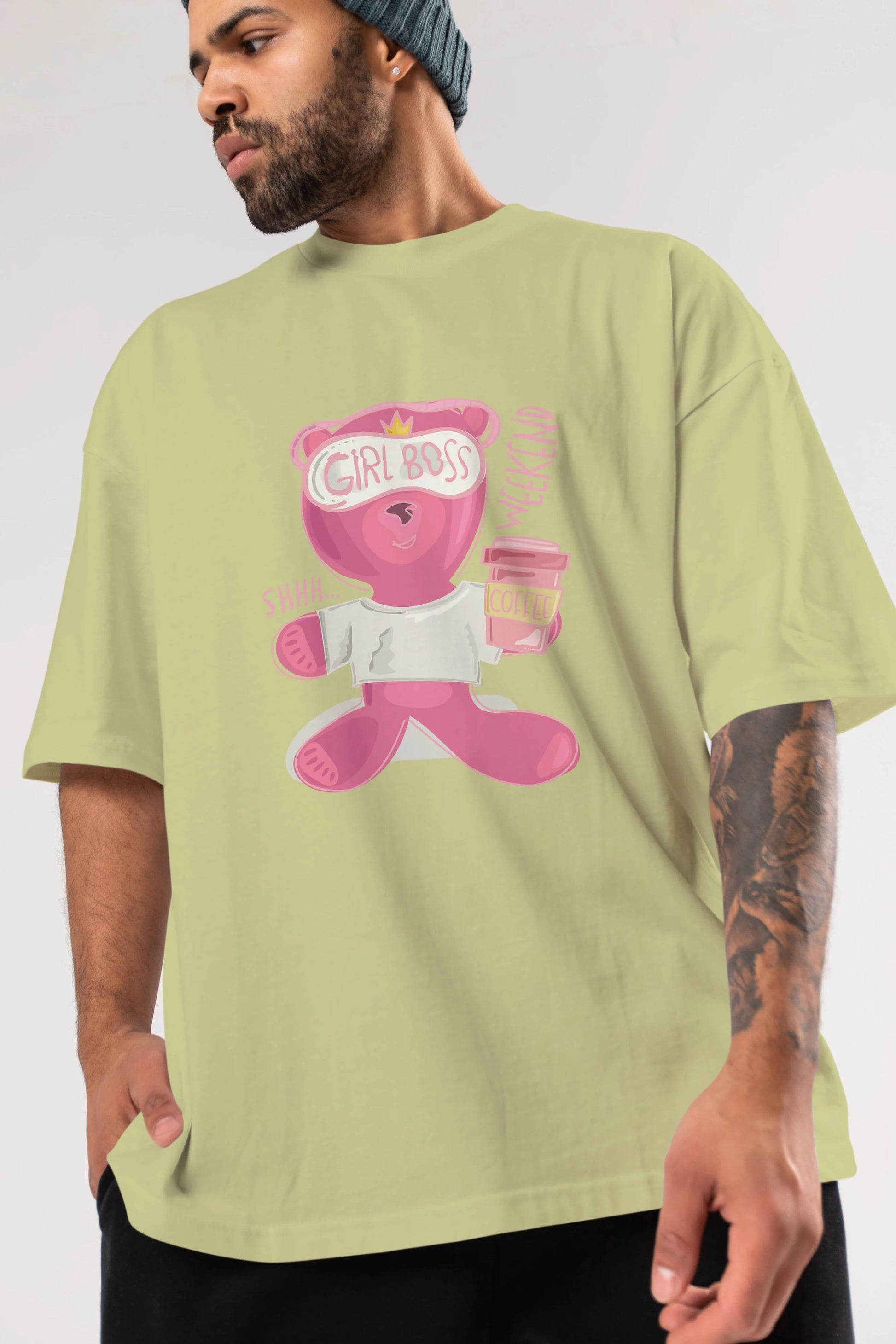 Girl Boss Bear Ön Baskılı Oversize t-shirt Erkek Kadın Unisex