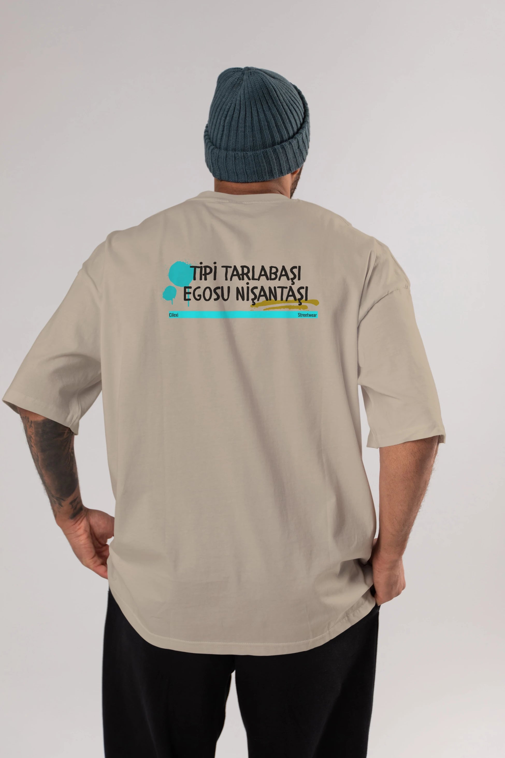 Tipi Tarlabaşı , Egosu Nişantaşı Yazılı Arka Baskılı Oversize t-shirt Erkek Kadın Unisex