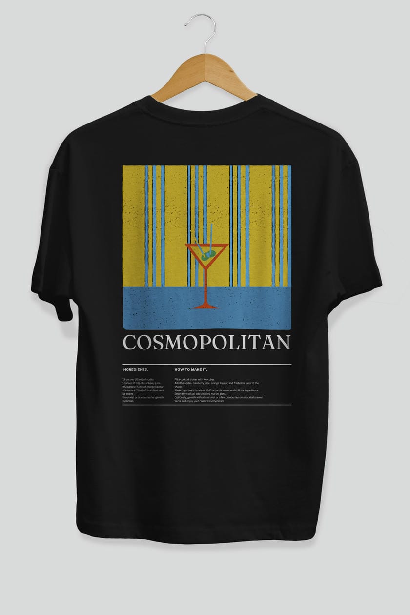 Cosmopolitan Kokteyl Serisi Arka Baskılı Oversize t-shirt Erkek Kadın %100 Pamuk Bisiklet Yaka tişort