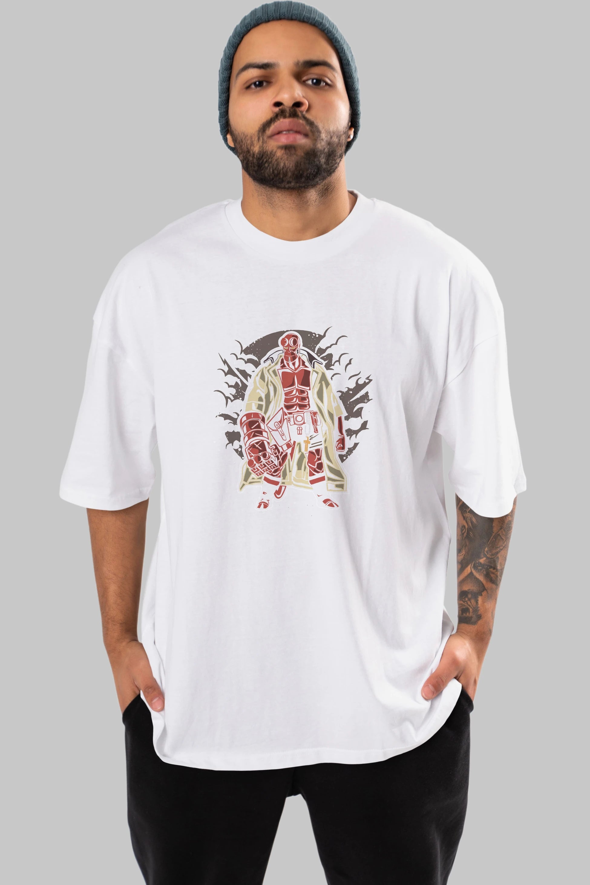 Hellboy Ön Baskılı Oversize t-shirt Erkek Kadın Unisex %100 Pamuk tişort
