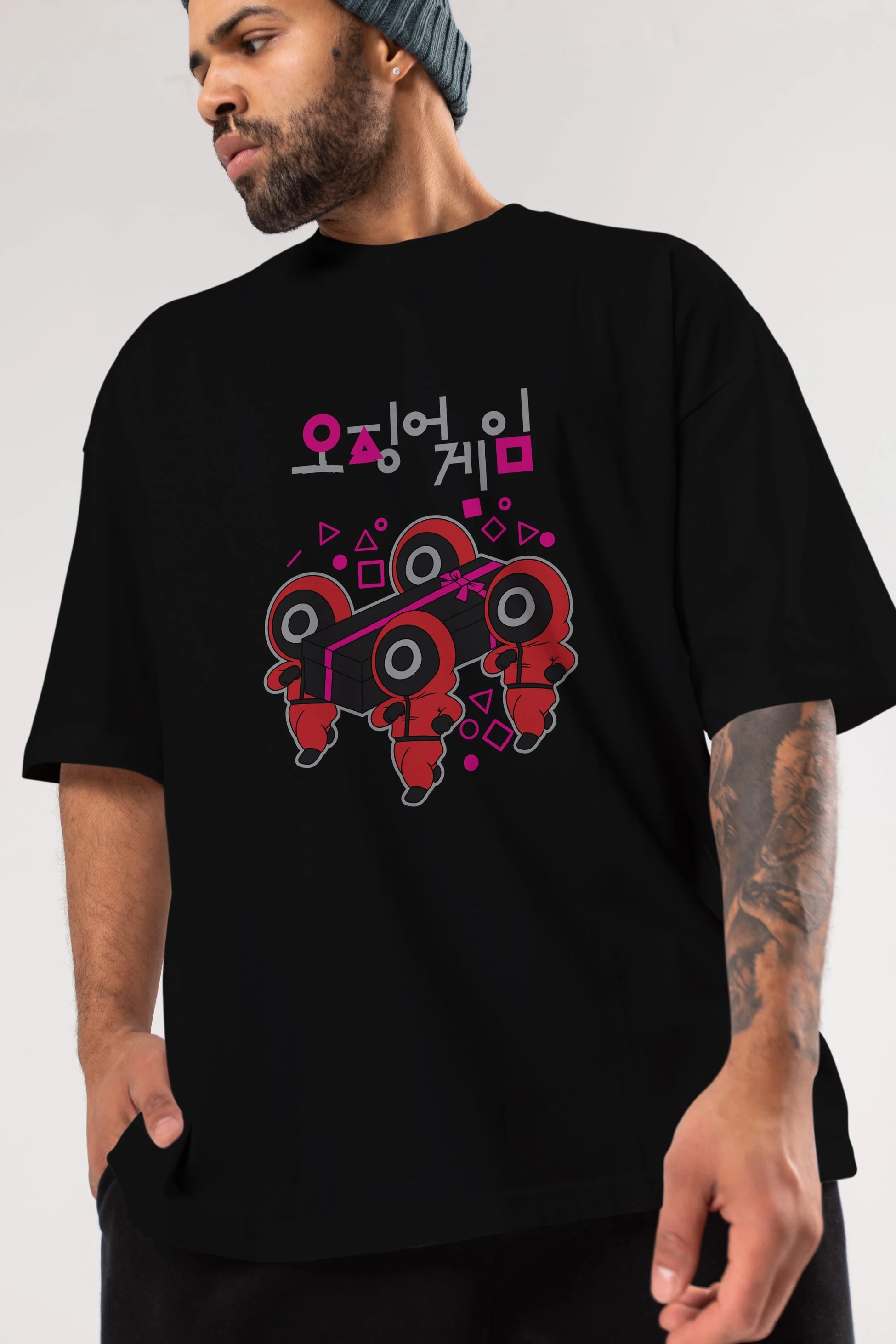 Squid Game (6) Ön Baskılı Oversize t-shirt Erkek Kadın Unisex %100 Pamuk Bisiklet Yaka tişort