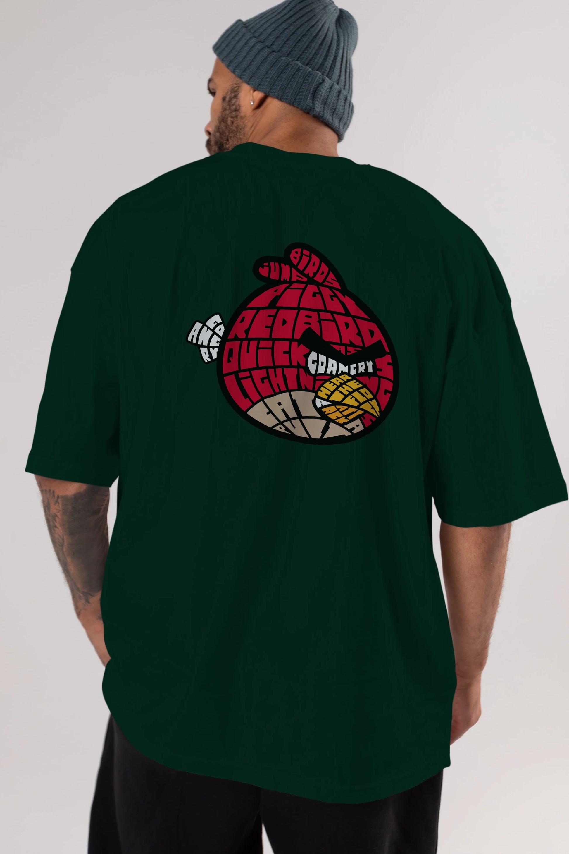 Bird With Anger Arka Baskılı Oversize t-shirt %100 pamuk Erkek Kadın Unisex