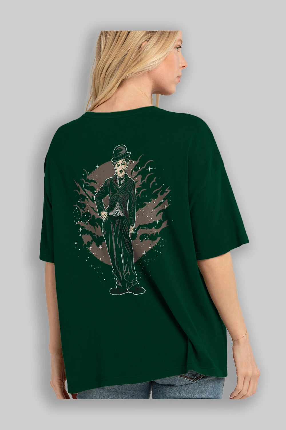 CHAPLIN Arka Baskılı Oversize t-shirt Erkek Kadın Unisex %100 Pamuk