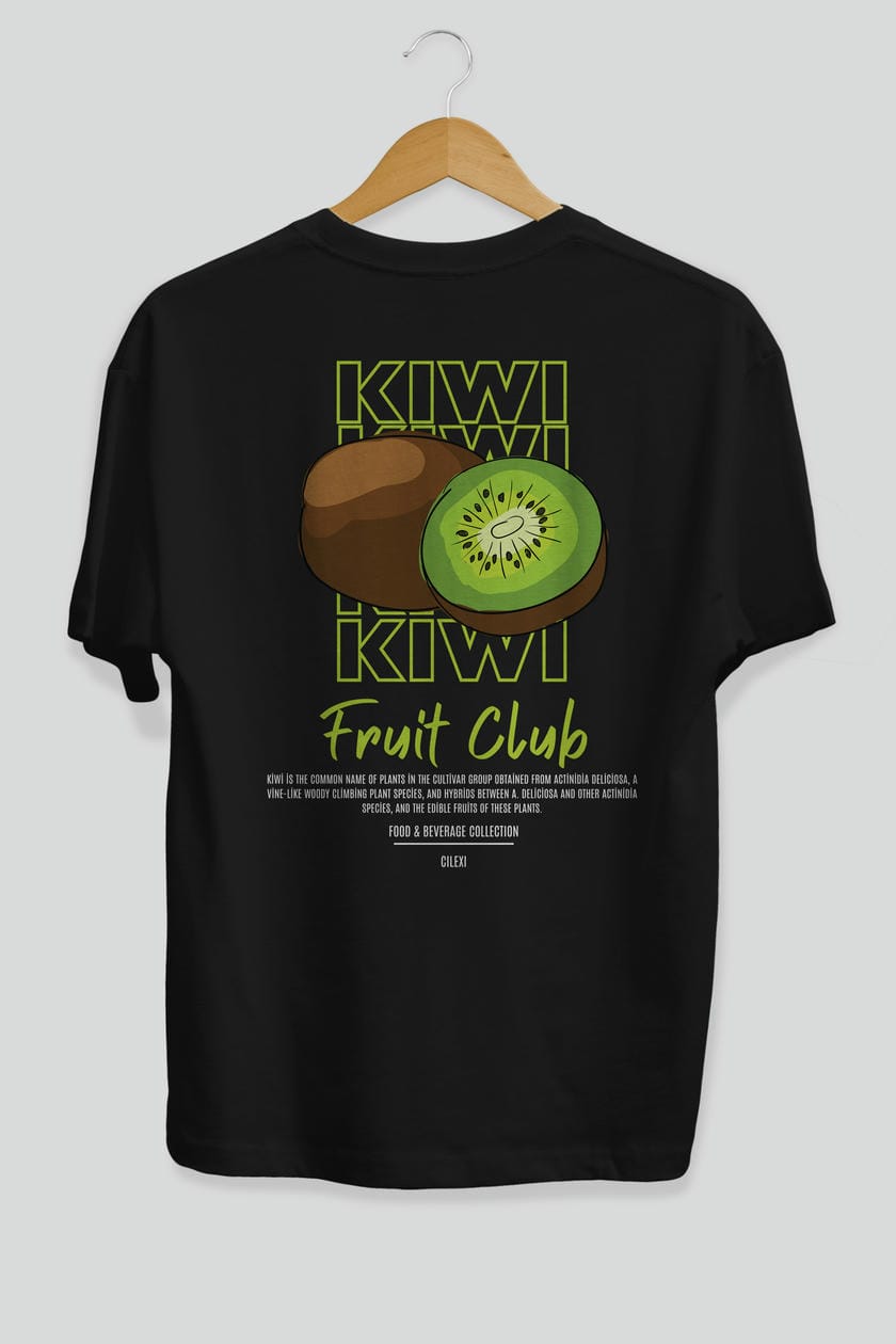 Kiwi Arka Baskılı Oversize t-shirt Erkek Kadın Pamuk Bisiklet Yaka tişort