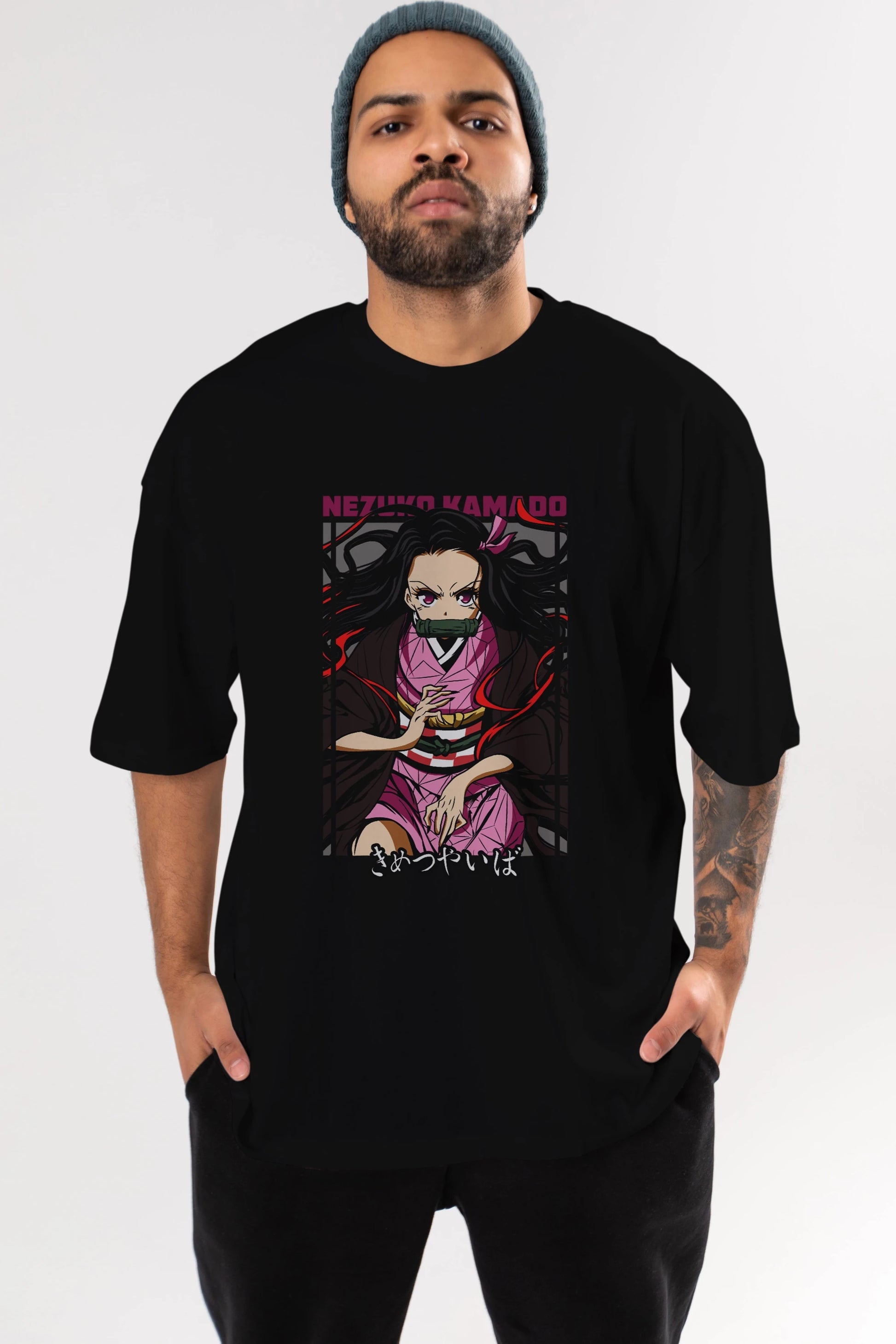 Nezuko Kamado 1 Anime Ön Baskılı Oversize t-shirt %100 pamuk Erkek Kadın Unisex
