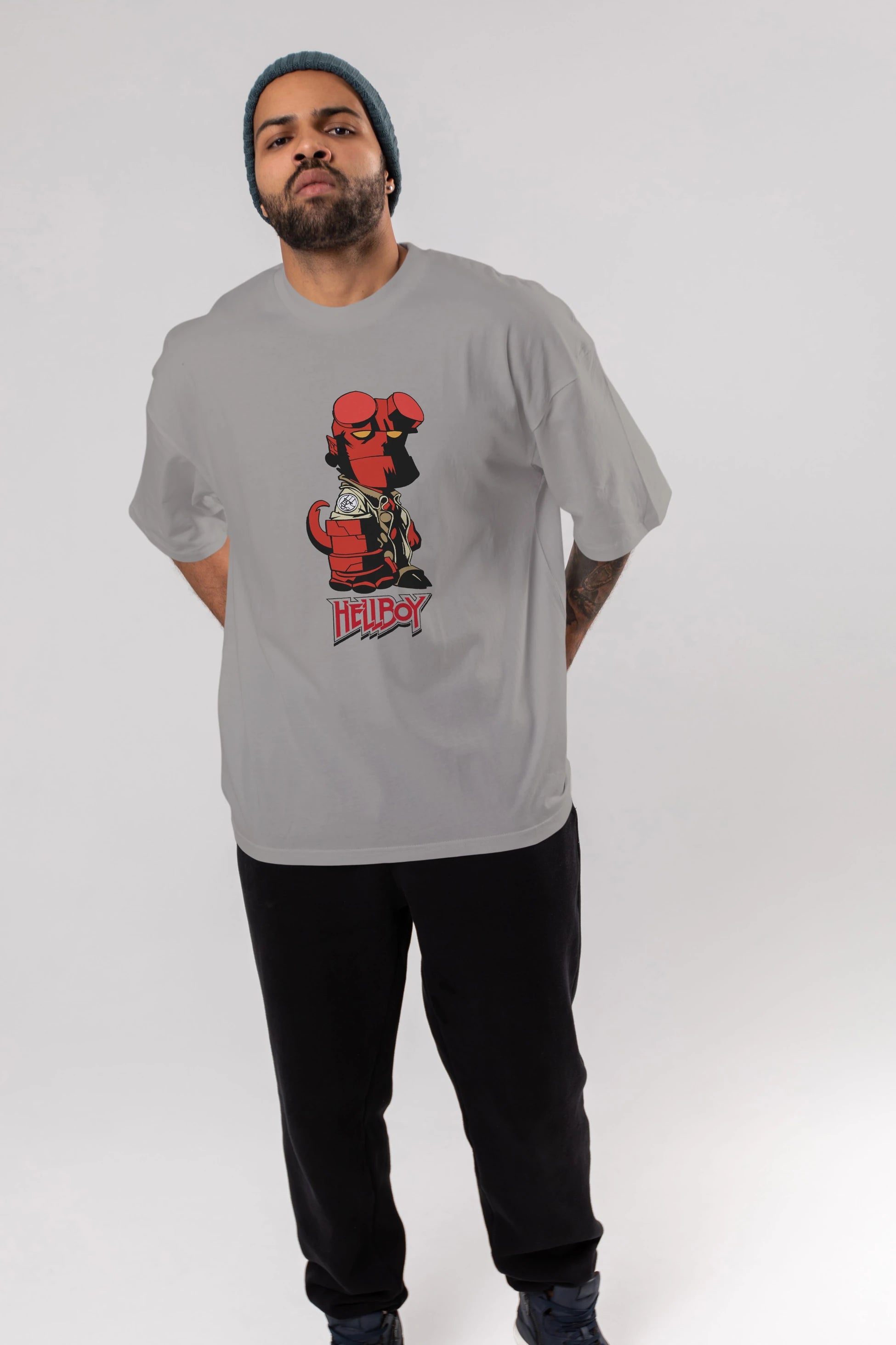 Hellboy (1) Ön Baskılı Oversize t-shirt Erkek Kadın Unisex %100 Pamuk Bisiklet Yaka tişort