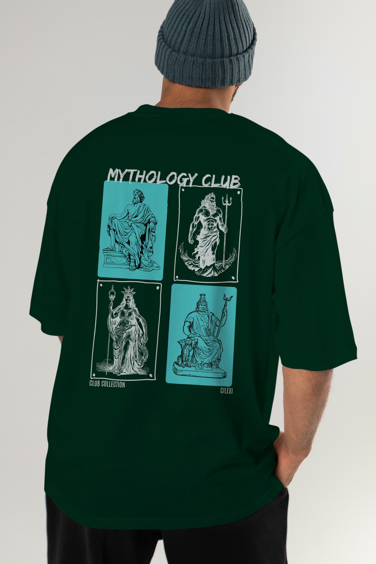 Mythology Club Arka Baskılı Oversize t-shirt Erkek Kadın %100 Pamuk Bisiklet Yaka tişort