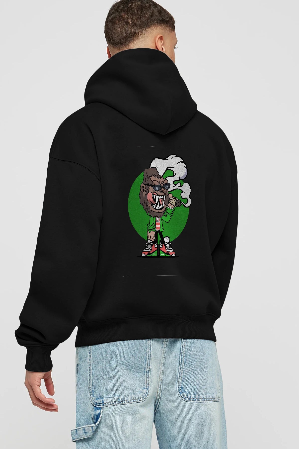 Gorilla Smoker Arka Baskılı Hoodie Oversize Kapüşonlu Sweatshirt Erkek Kadın Unisex
