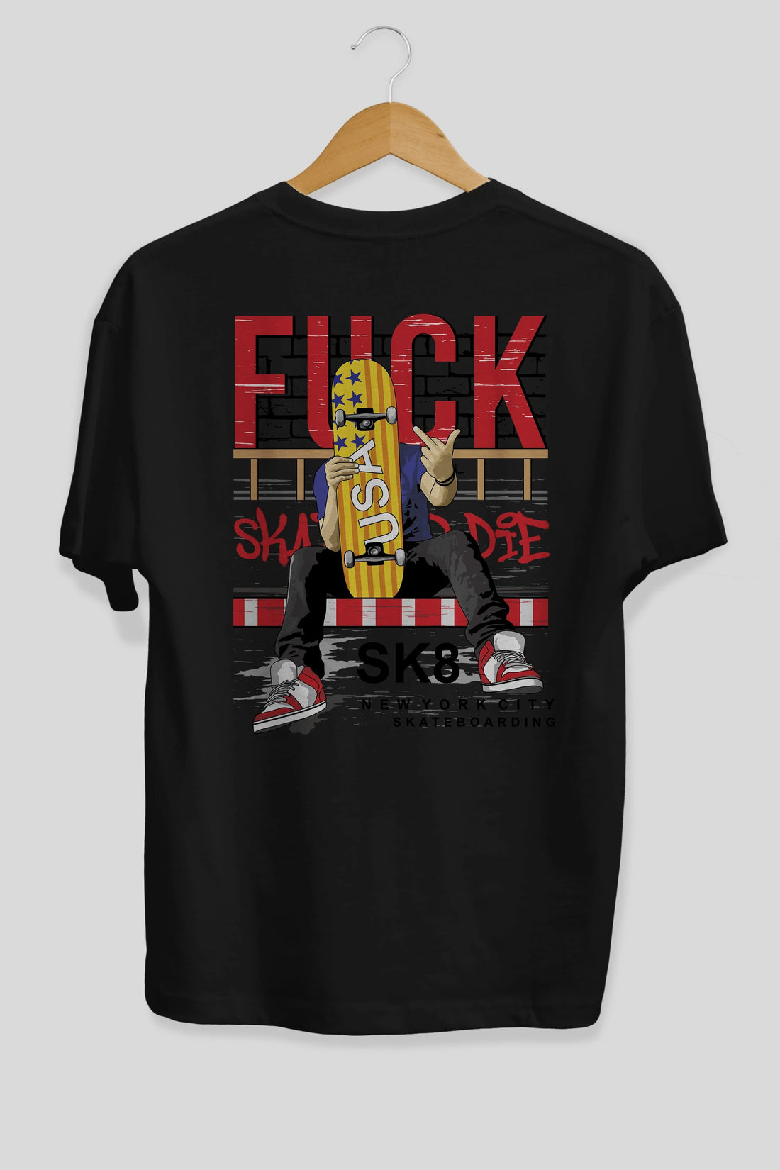 Skate or Die Arka Baskılı Oversize t-shirt Erkek Kadın Unisex