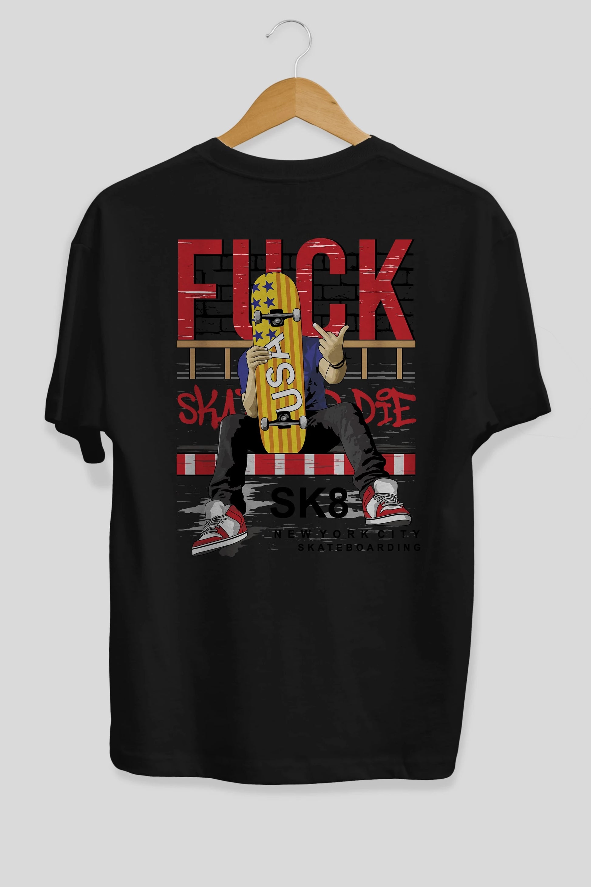 Skate or Die Arka Baskılı Oversize t-shirt Erkek Kadın Unisex