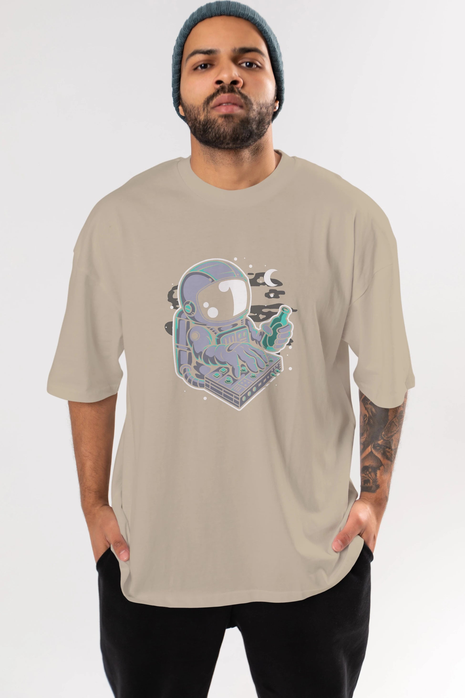 Astronaut Synth Ön Baskılı Oversize t-shirt Erkek Kadın Unisex