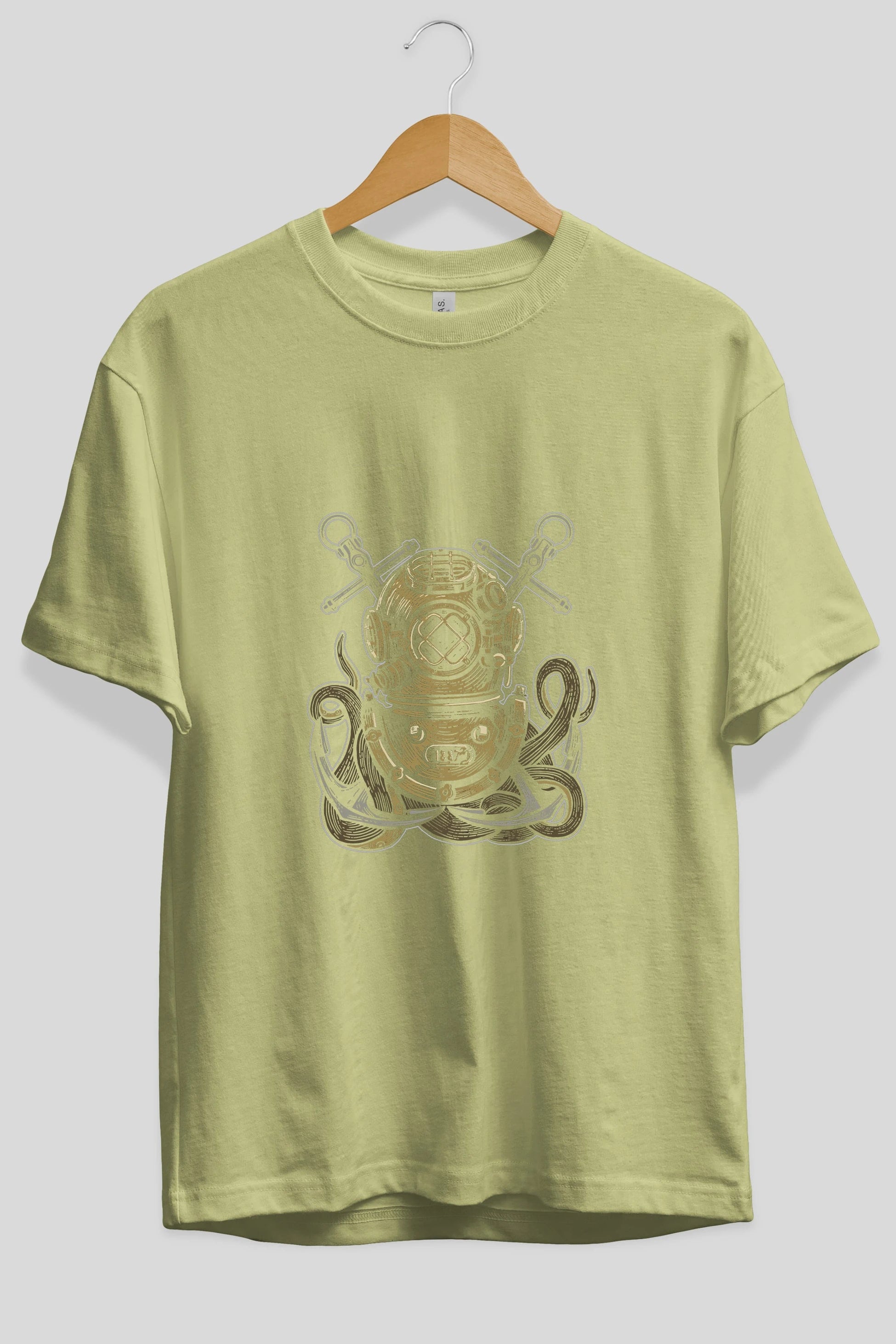 Diver Octopus Ön Baskılı Oversize t-shirt Erkek Kadın Unisex %100 Pamuk tişort