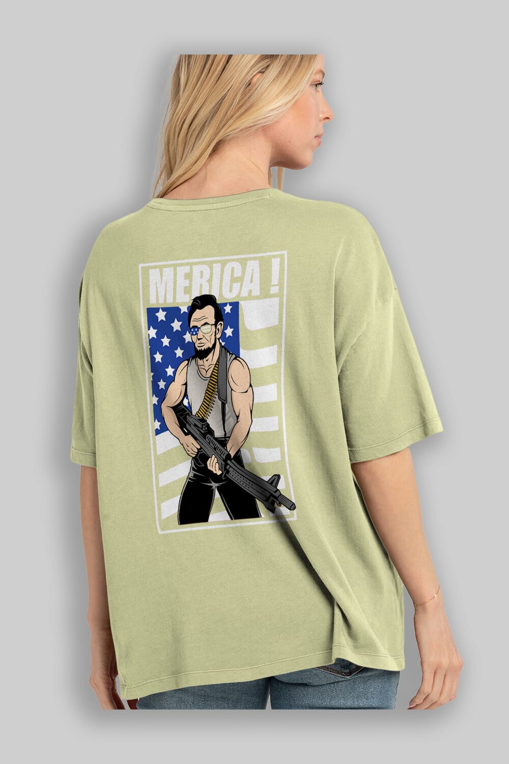 Lincoln Rambo Arka Baskılı Oversize t-shirt Erkek Kadın Unisex %100 Pamuk tişort