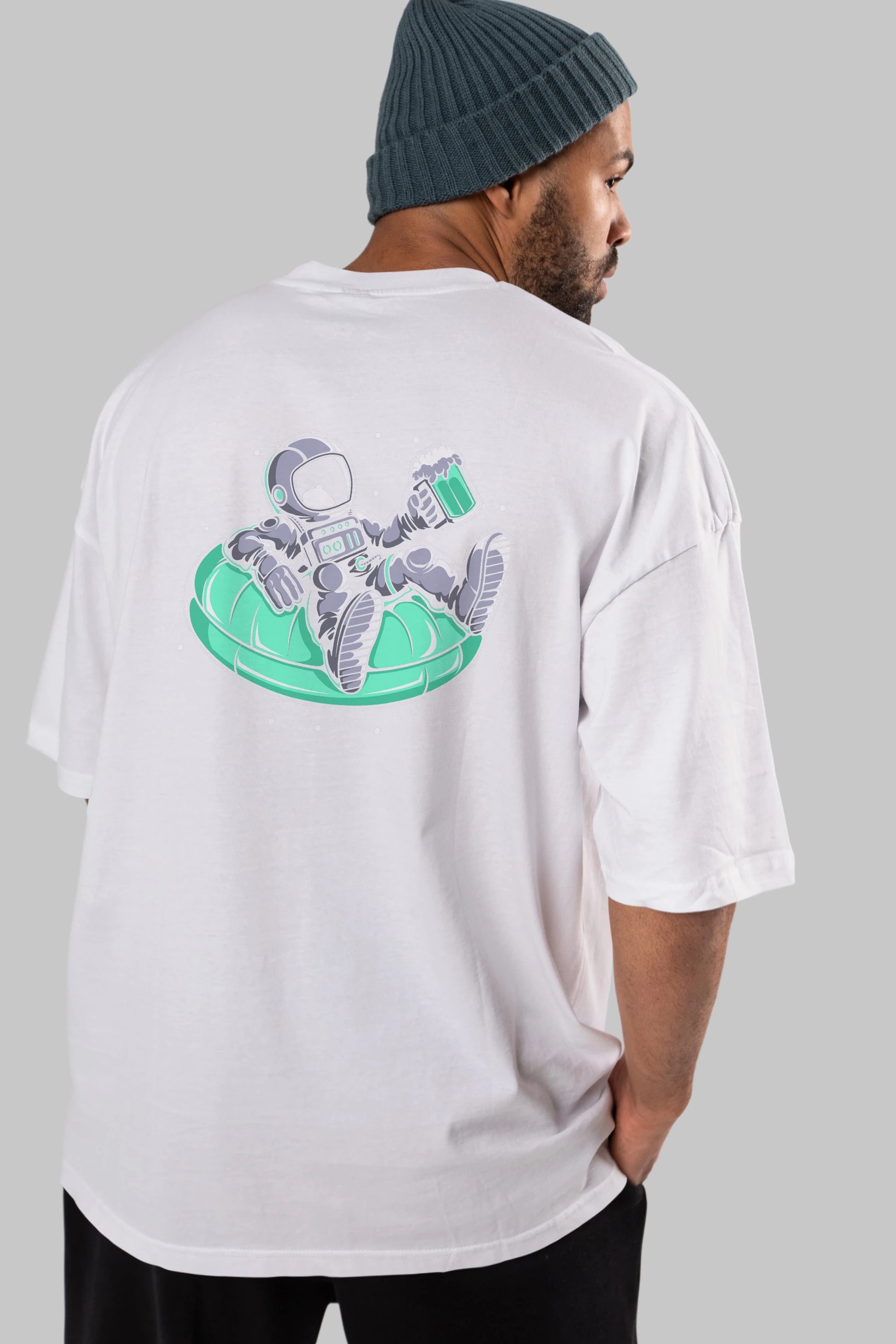 Astronaut Pool Float Arka Baskılı Oversize t-shirt Erkek Kadın Unisex