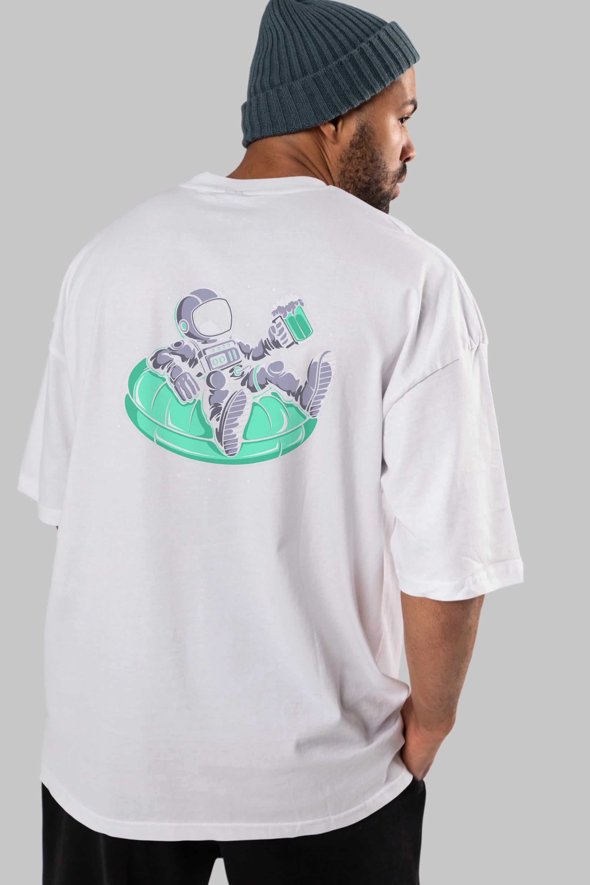 Astronaut Pool Float Arka Baskılı Oversize t-shirt Erkek Kadın Unisex