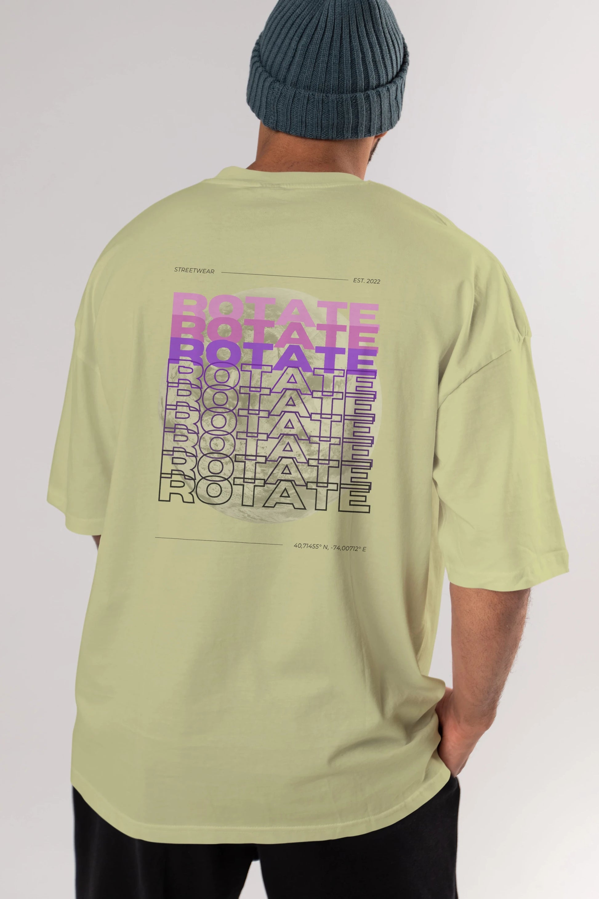 Rotate Yazılı Arka Baskılı Oversize t-shirt Erkek Kadın Unisex