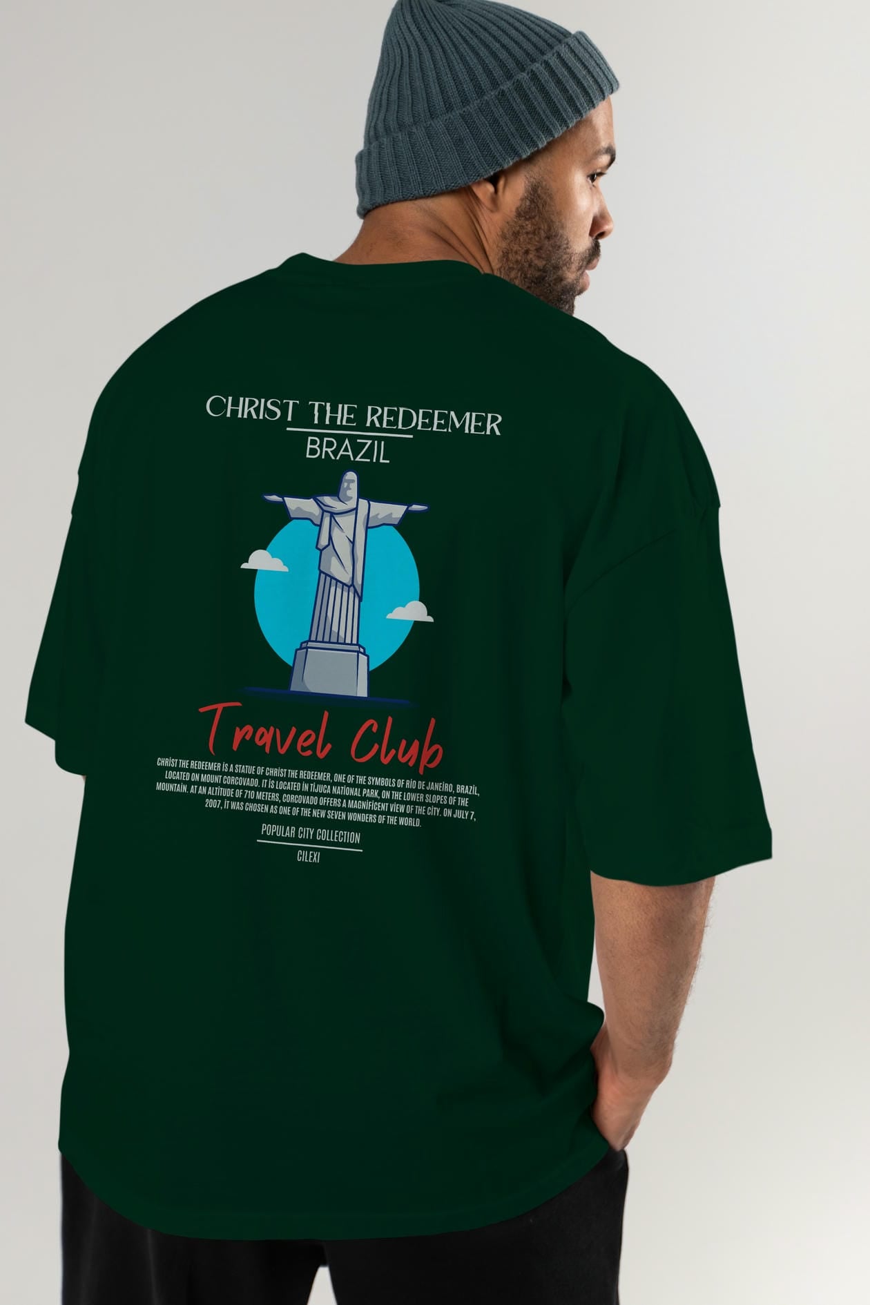 Christ The Redeemer Brazil Arka Baskılı Oversize t-shirt Erkek Kadın Pamuk Bisiklet Yaka tişort