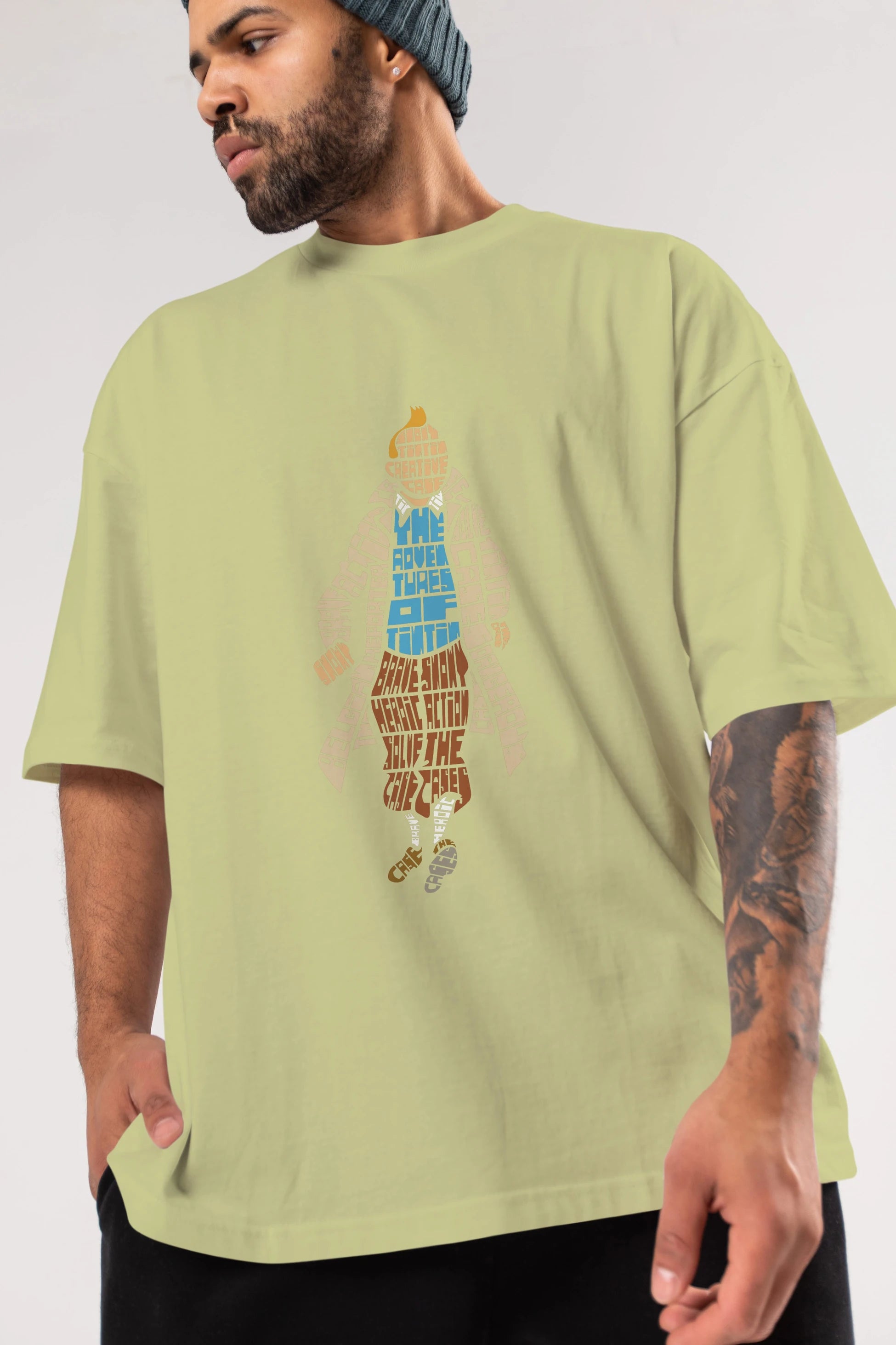 Tin Tin Ön Baskılı Oversize t-shirt %100 pamuk Erkek Kadın Unisex