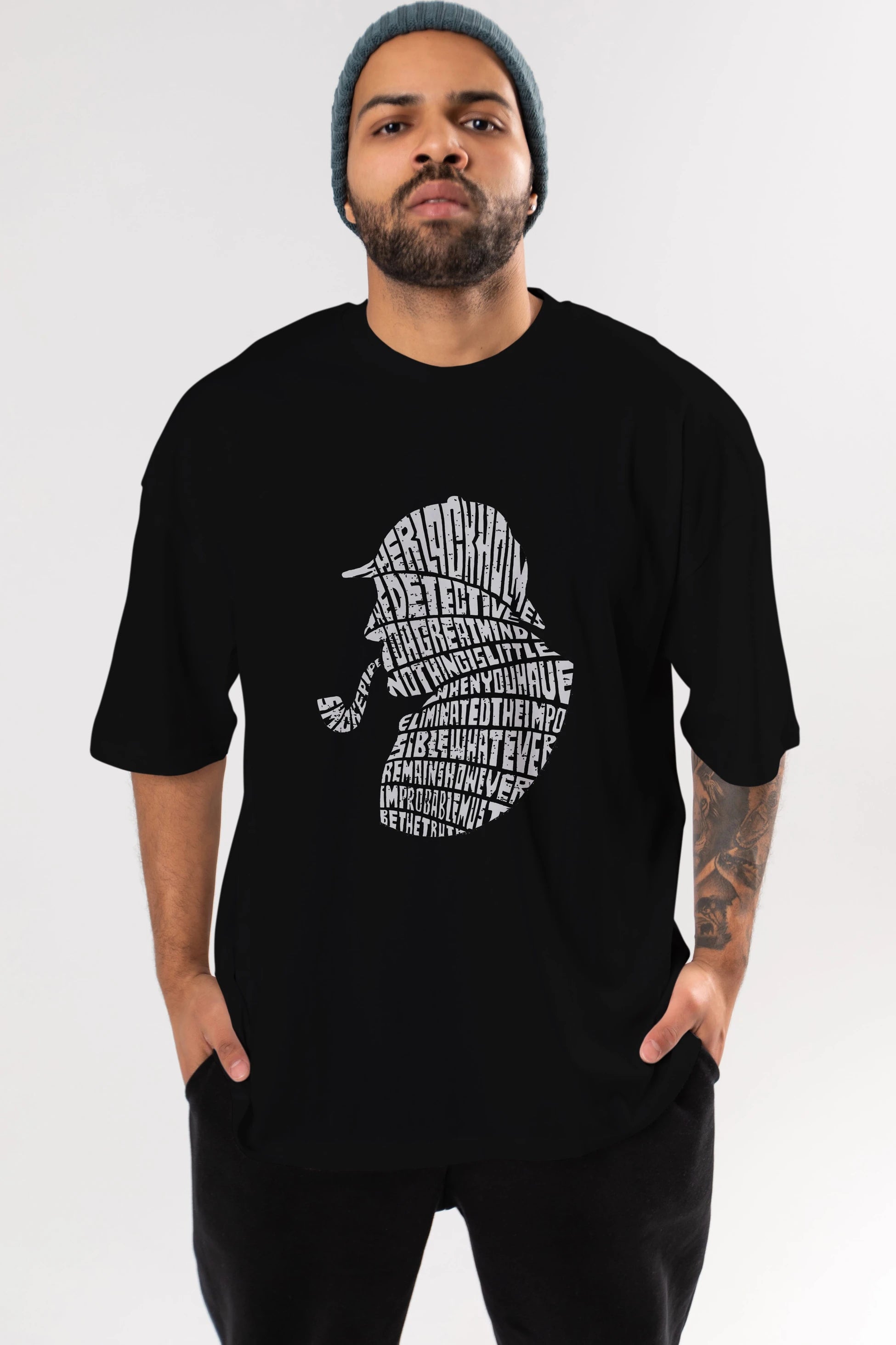 Holmes Ön Baskılı Oversize t-shirt %100 pamuk Erkek Kadın Unisex