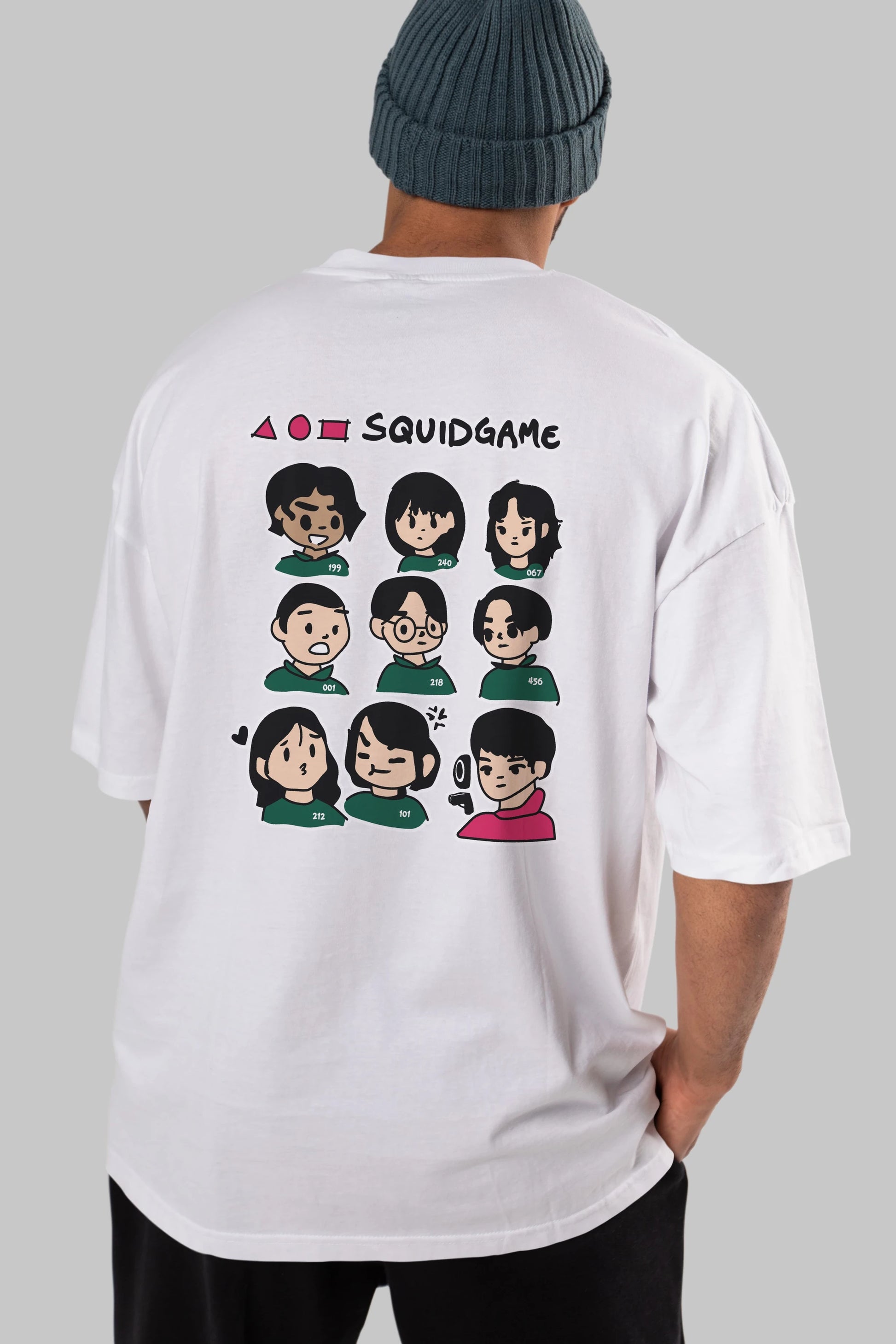 Squid Game (3) Arka Baskılı Oversize t-shirt Erkek Kadın Unisex %100 Pamuk Bisiklet Yaka tişort