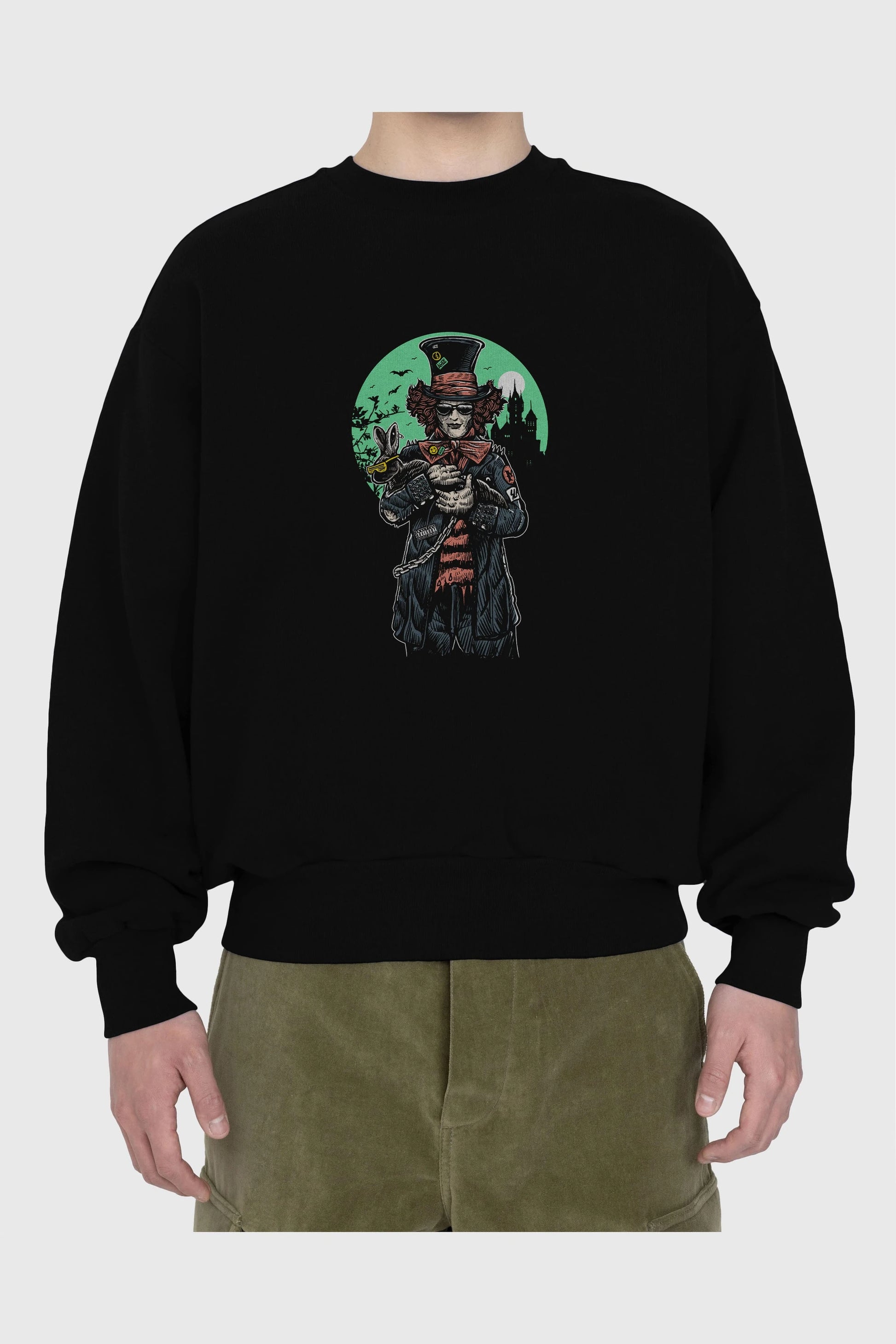 Mad Hatter Ön Baskılı Oversize Sweatshirt Erkek Kadın Unisex