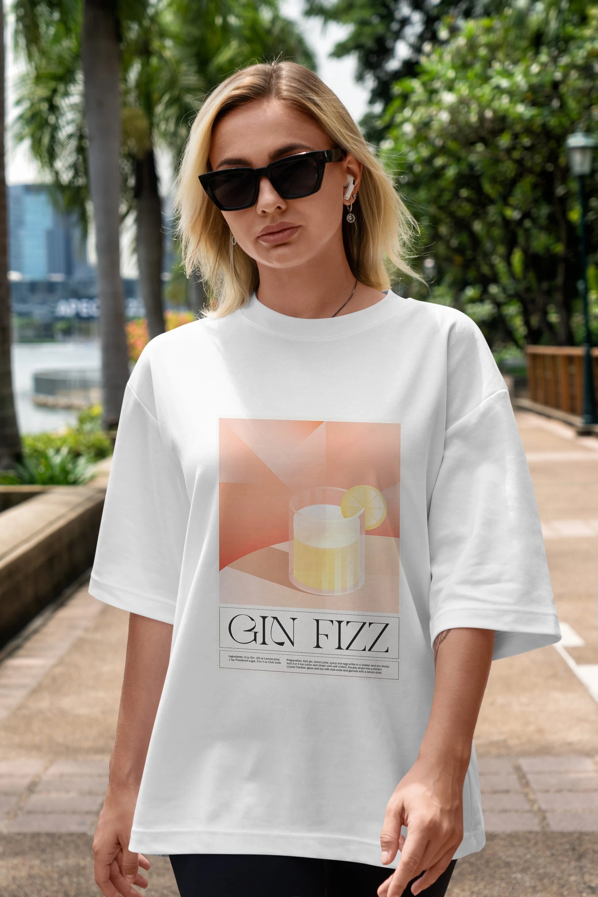 Gin Fizz Ön Baskılı Oversize t-shirt Erkek Kadın Unisex %100 Pamuk Bisiklet Yaka tişort