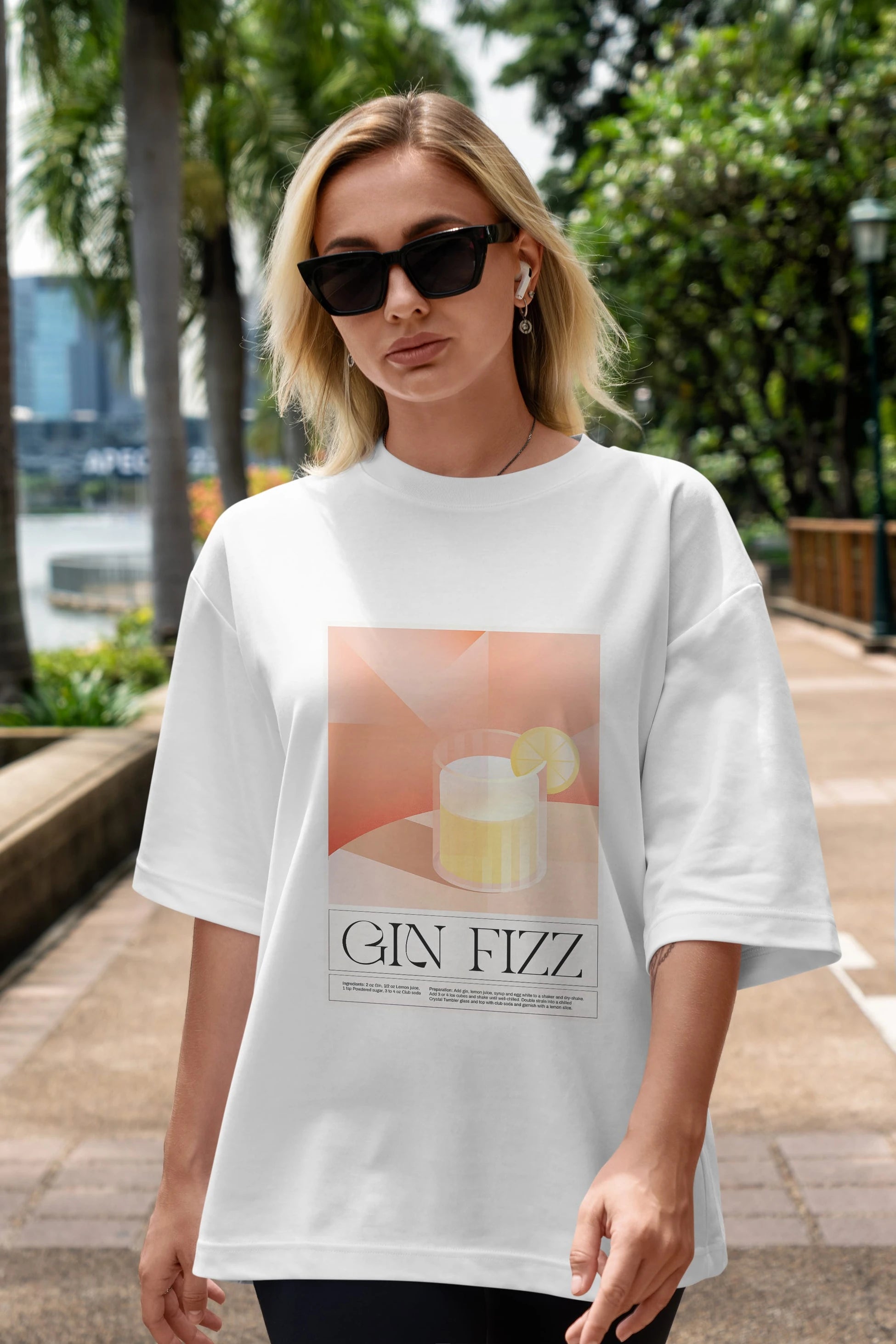 Gin Fizz Ön Baskılı Oversize t-shirt Erkek Kadın Unisex %100 Pamuk Bisiklet Yaka tişort