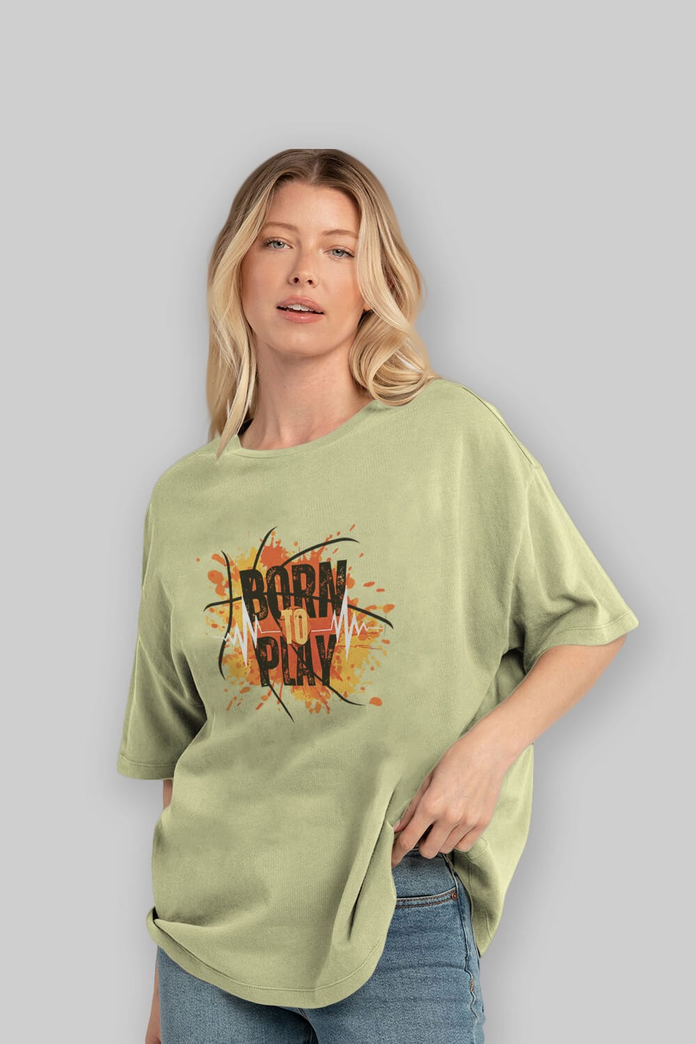 Born to Play Yazılı Ön Baskılı Oversize t-shirt Erkek Kadın Unisex
