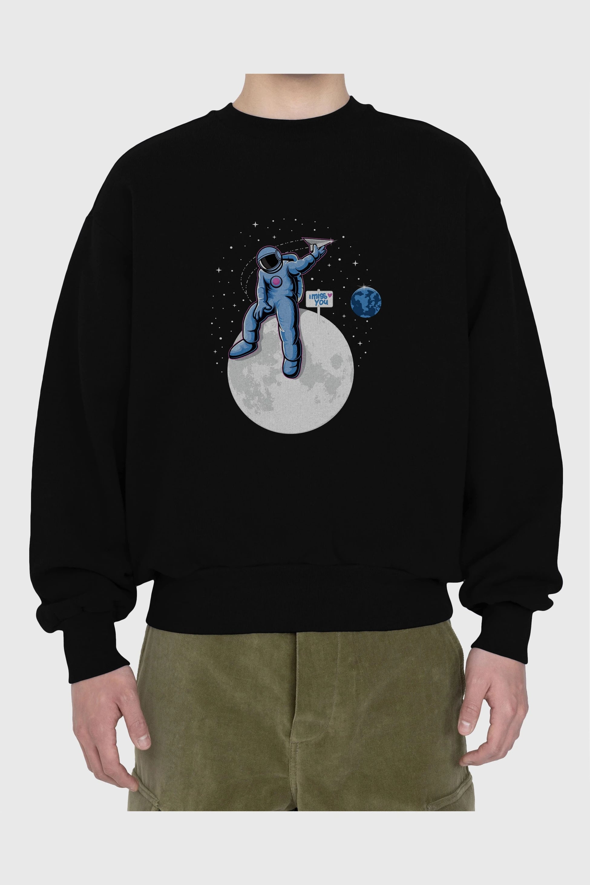 Astro Missing Earth Ön Baskılı Oversize Sweatshirt Erkek Kadın Unisex