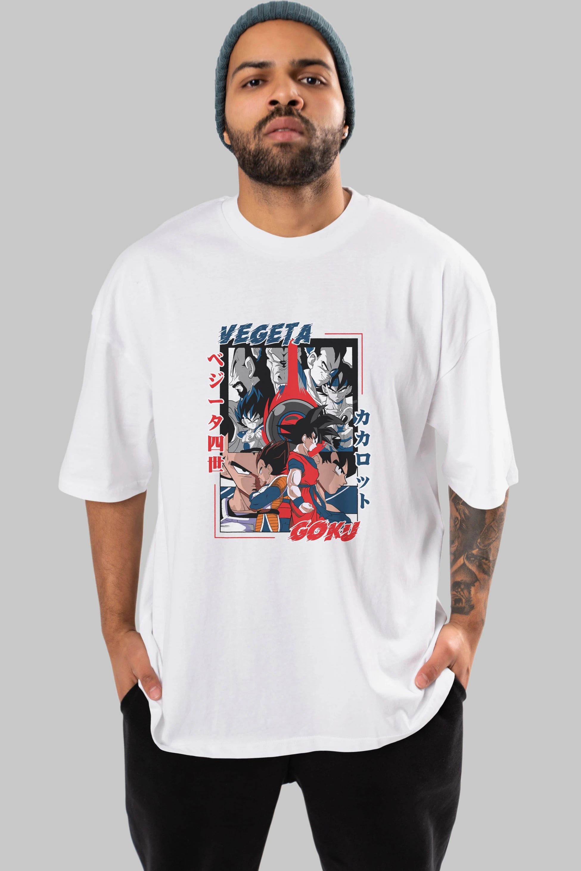 VEGETA VS GOKU Anime Ön Baskılı Oversize t-shirt %100 pamuk Erkek Kadın Unisex
