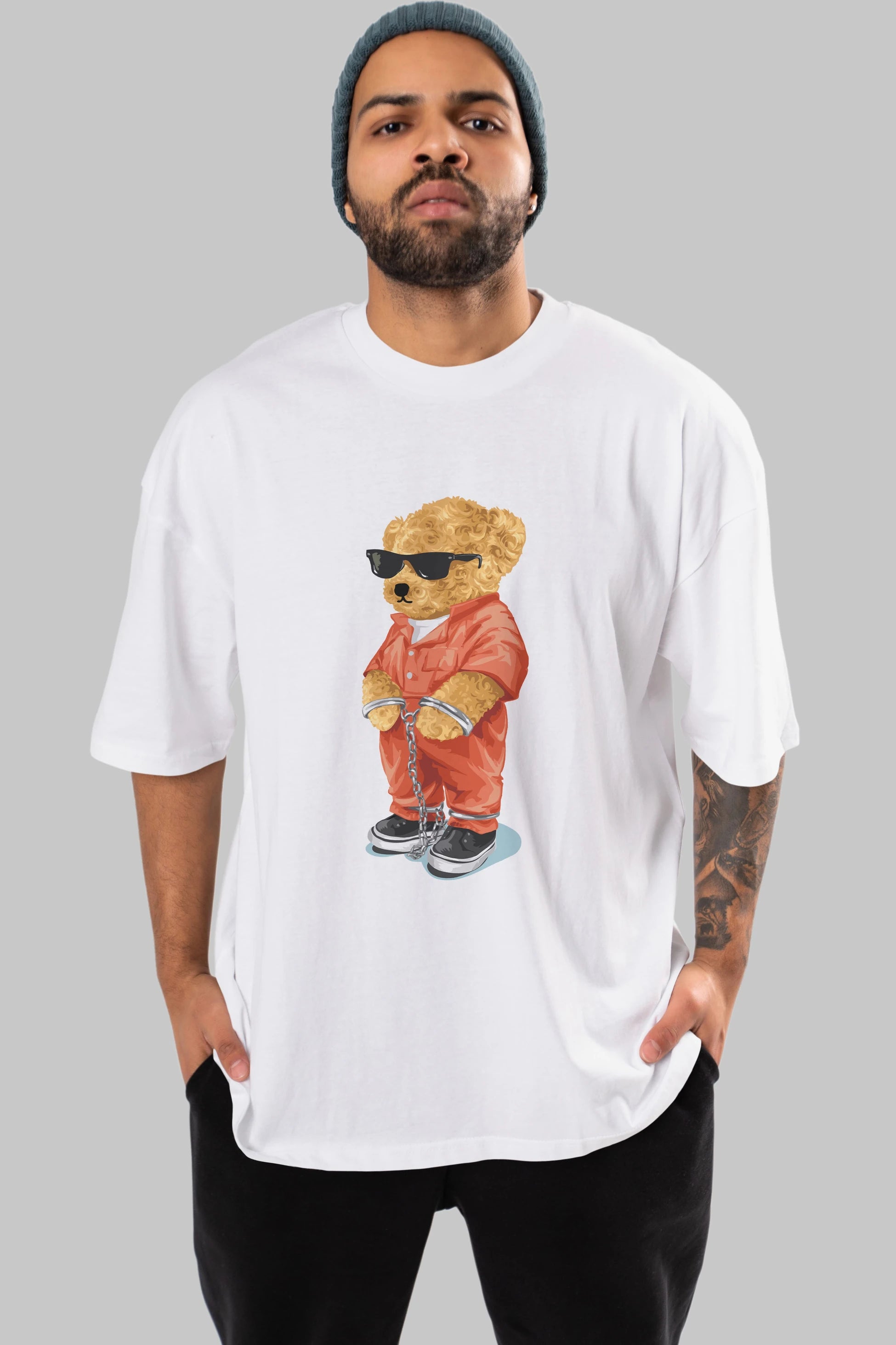 Teddy Bear Kodes Ön Baskılı Oversize t-shirt Erkek Kadın Unisex %100 Pamuk