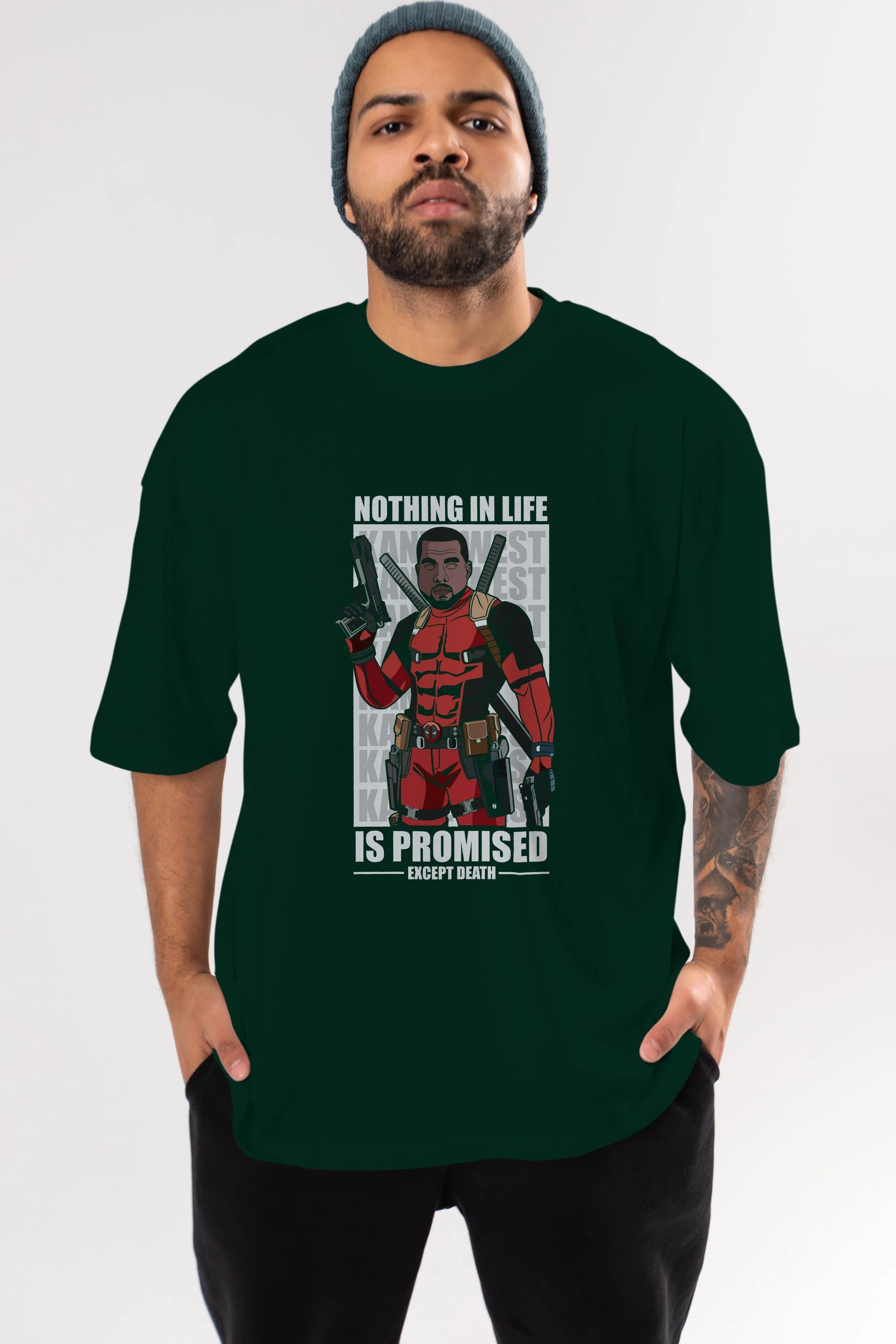 Kanye West Deadpool Ön Baskılı Oversize t-shirt Erkek Kadın Unisex %100 Pamuk tişort