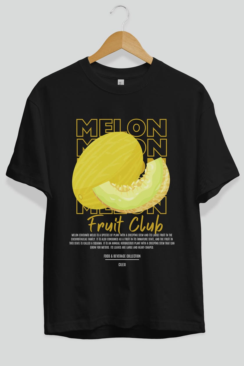 Melon Ön Baskılı Oversize t-shirt Erkek Kadın Pamuk Bisiklet Yaka tişort