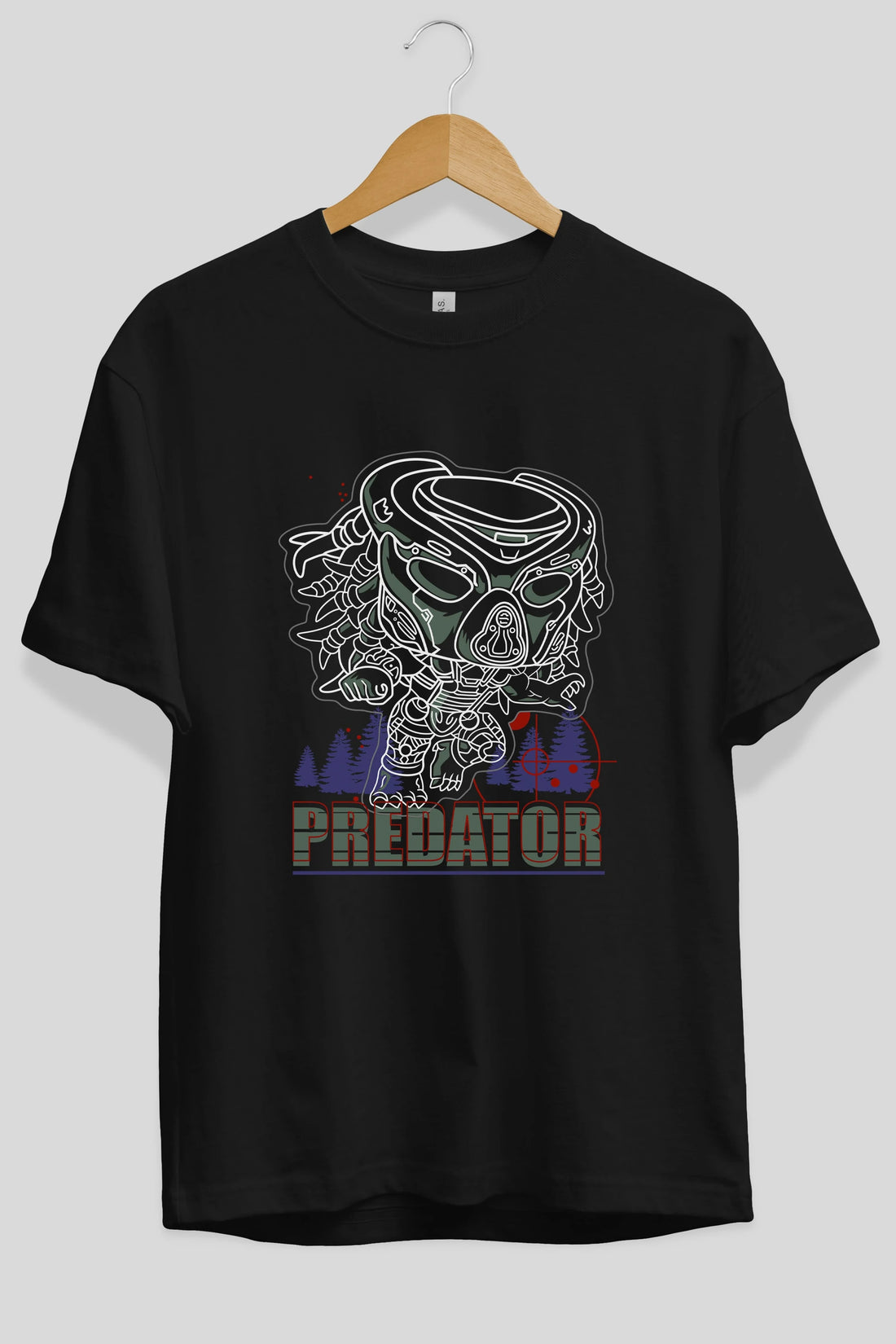 Predator Ön Baskılı Oversize t-shirt Erkek Kadın Unisex %100 Pamuk Bisiklet Yaka tişort