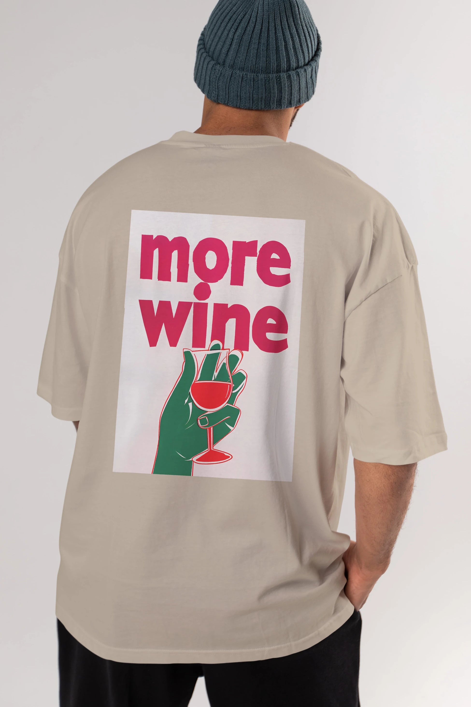 More Wine 3 Arka Baskılı Oversize t-shirt Erkek Kadın Unisex %100 Pamuk Bisiklet Yaka tişort