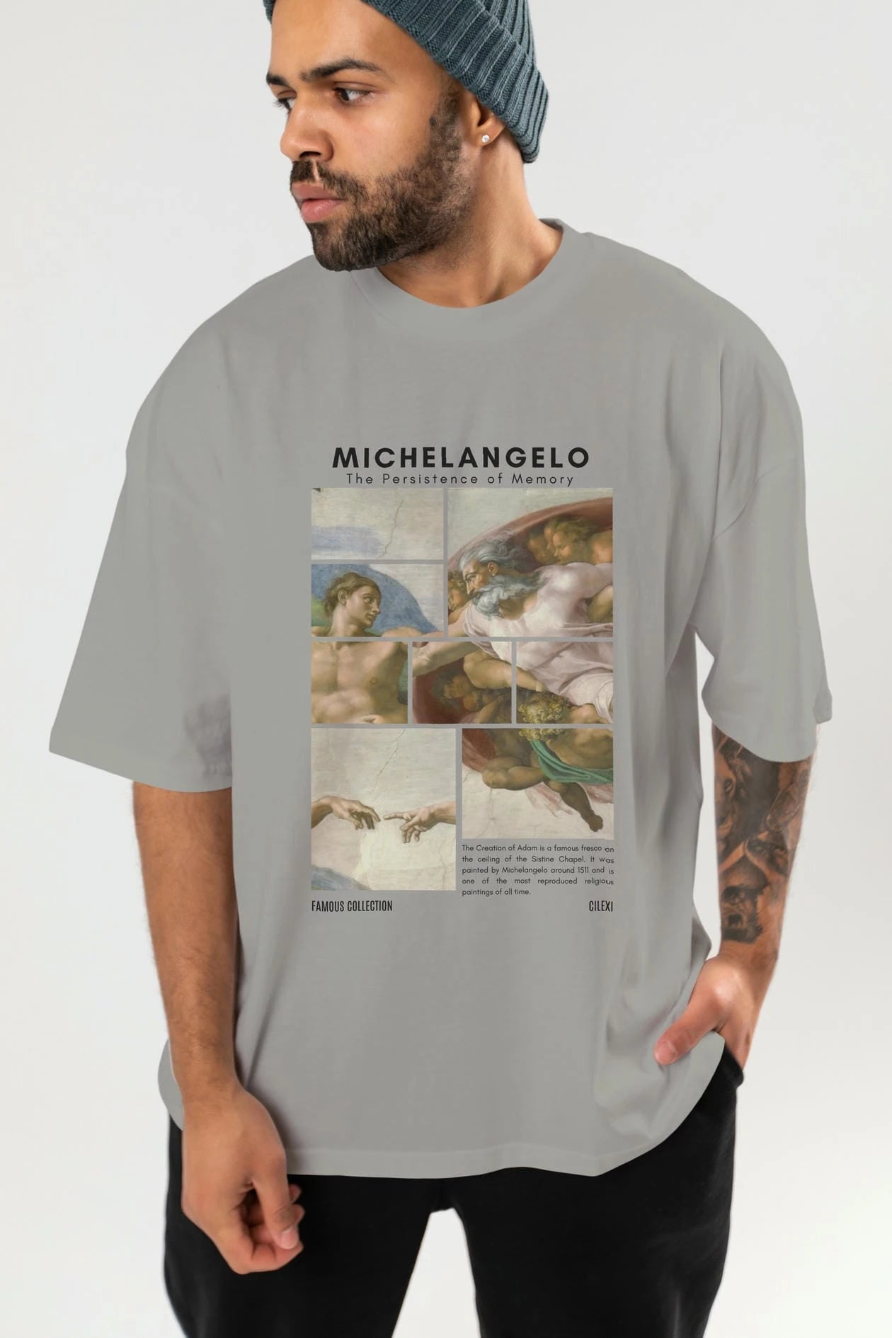 Michelangelo ön Baskılı Oversize t-shirt Erkek Kadın Bisiklet Yaka Pamuk tişort