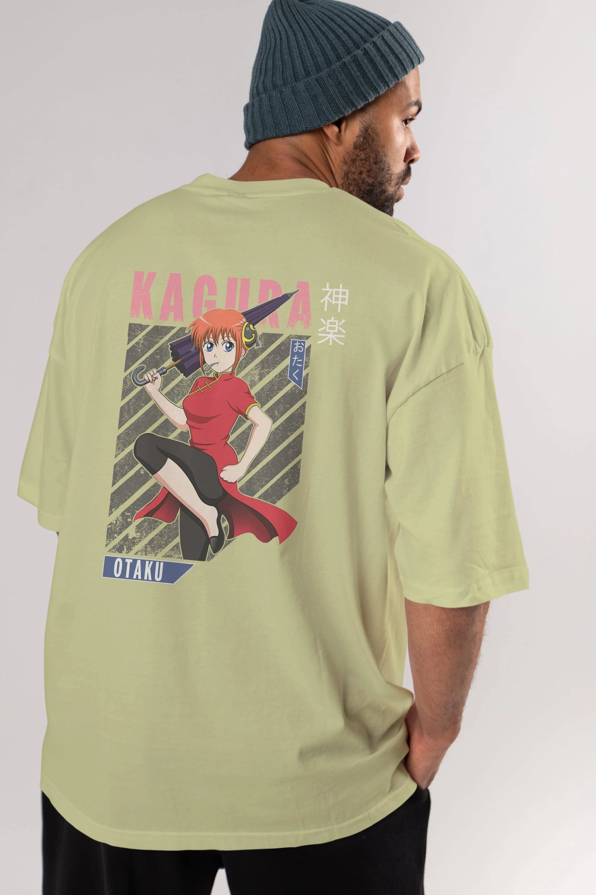 Kagura GINTAMA 1 Anime Arka Baskılı Oversize t-shirt Erkek Kadın Unisex