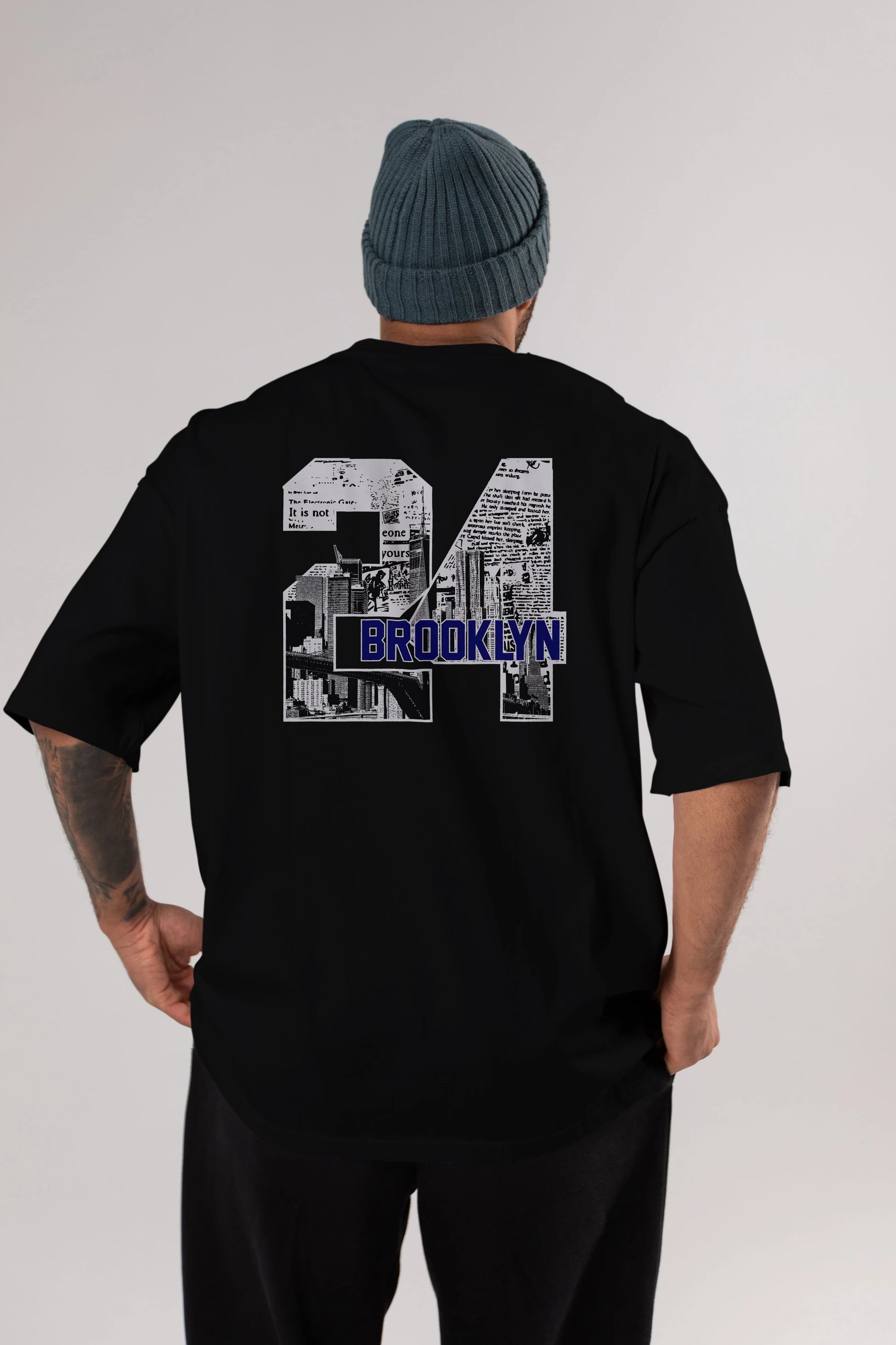 Brooklyn 24 Arka Baskılı Oversize t-shirt Erkek Kadın Unisex
