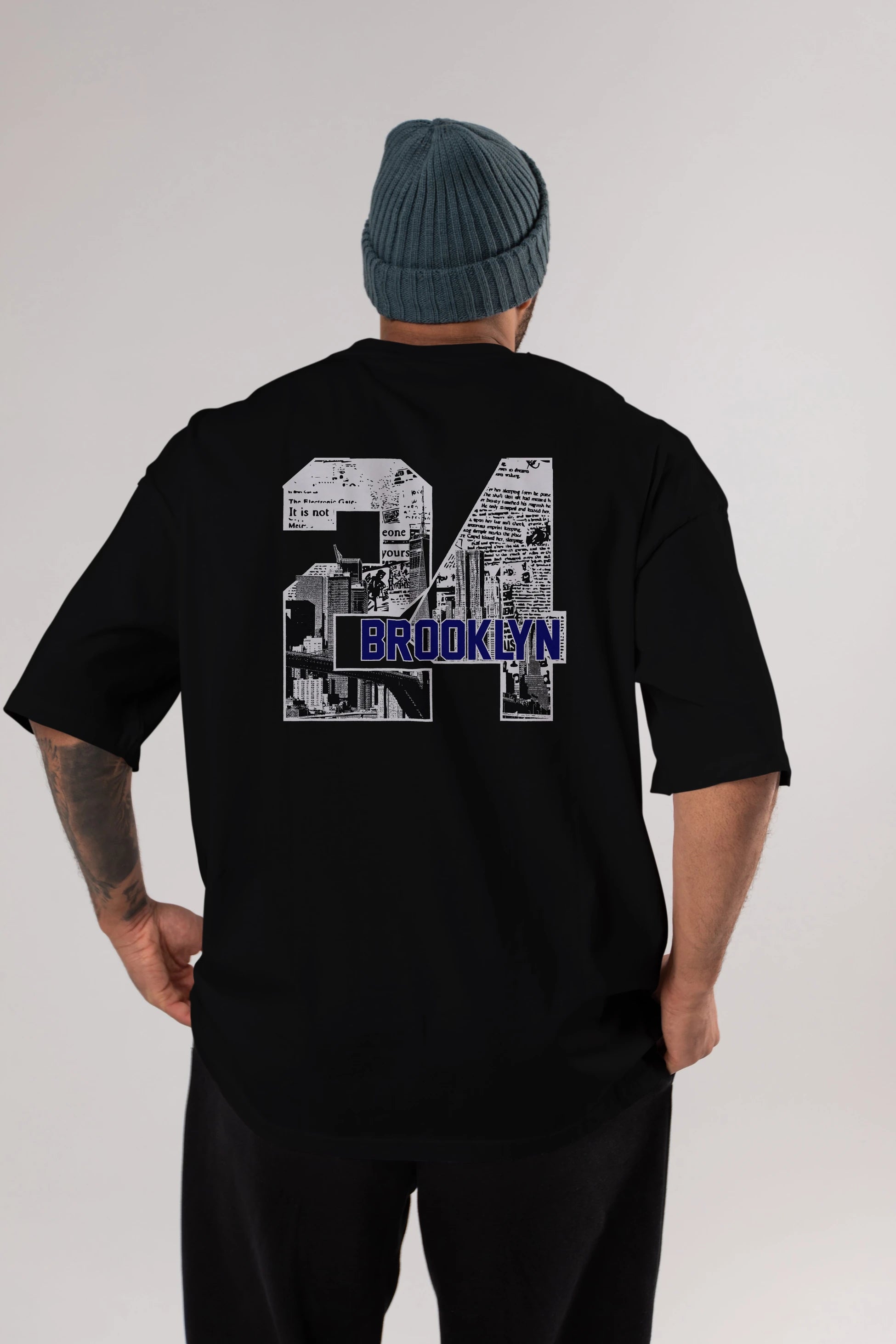 Brooklyn 24 Arka Baskılı Oversize t-shirt Erkek Kadın Unisex