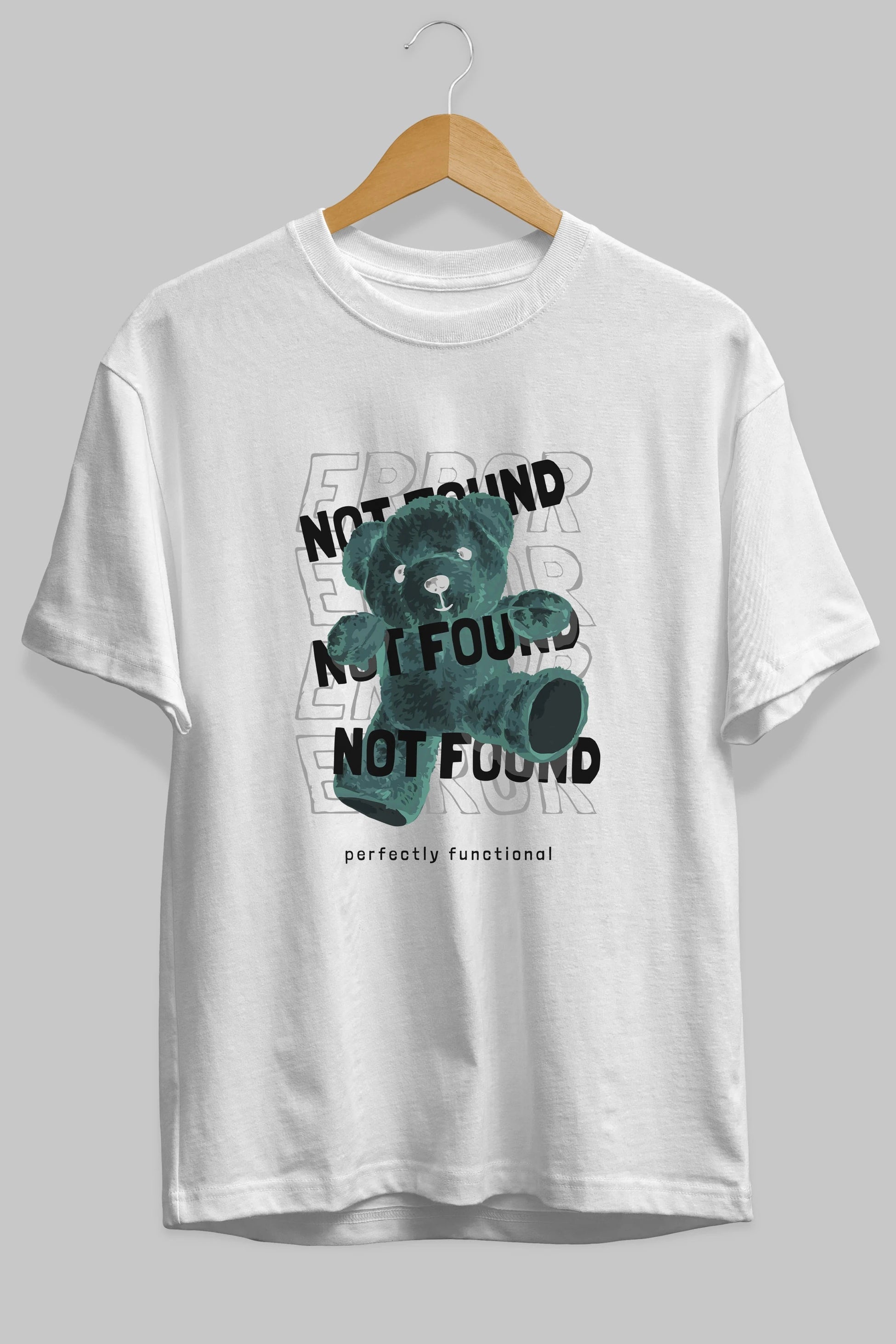 Error Not Found Bear Ön Baskılı Oversize t-shirt Erkek Kadın Unisex