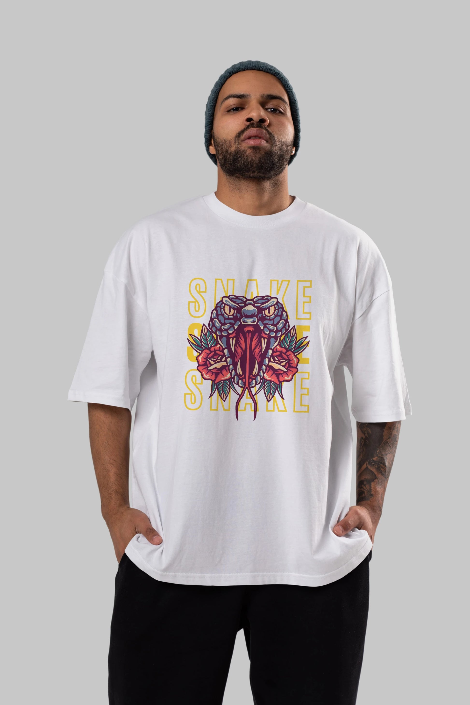 Snake Ön Baskılı Oversize t-shirt Erkek Kadın Unisex