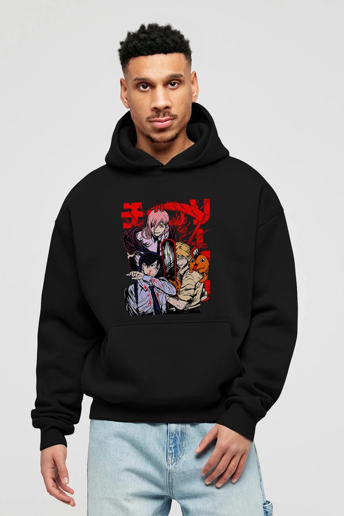 CHAINSAWMAN CREW Anime Ön Baskılı Hoodie Oversize Kapüşonlu Sweatshirt Erkek Kadın Unisex