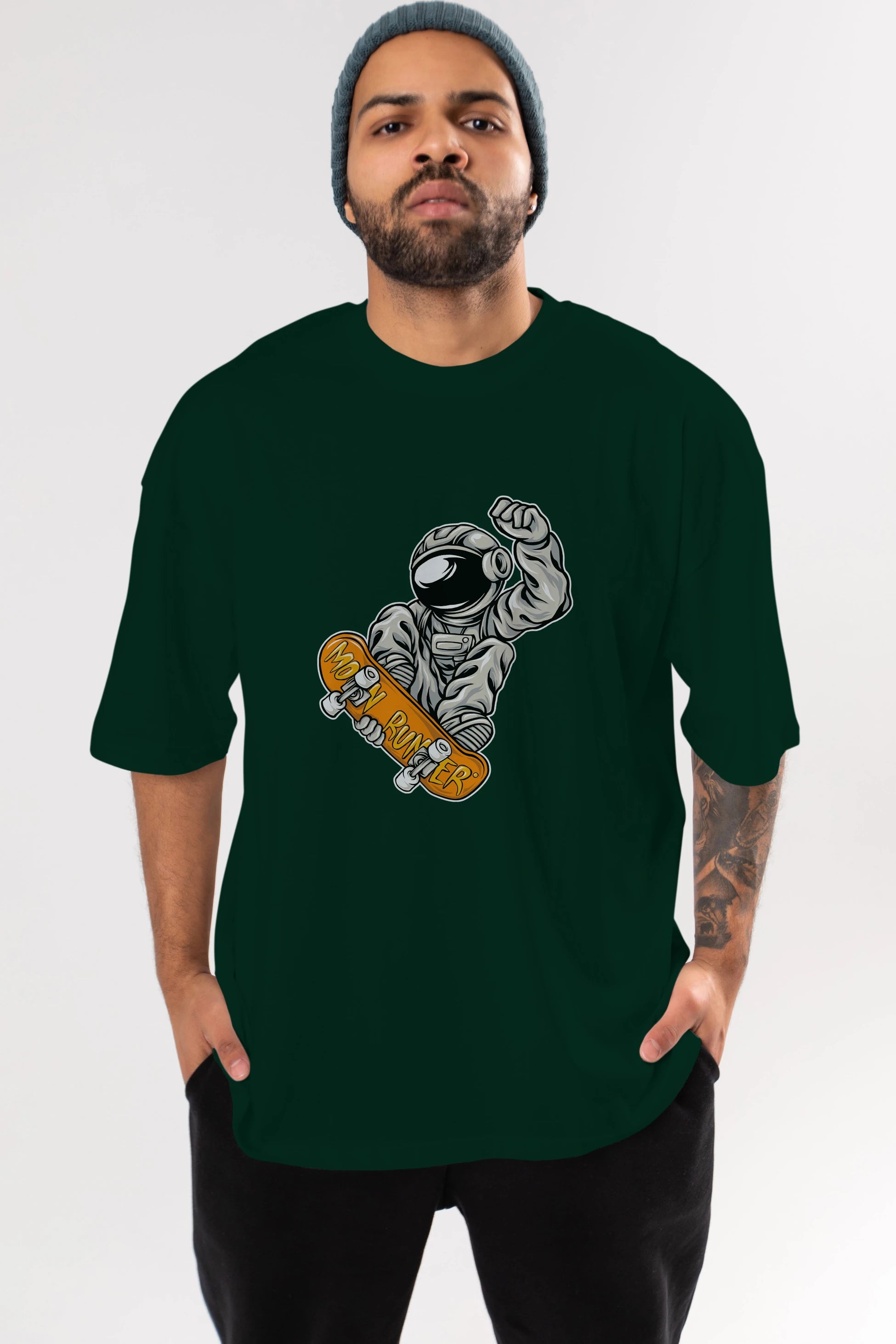 Moon Runner Ön Baskılı Oversize t-shirt Erkek Kadın Unisex