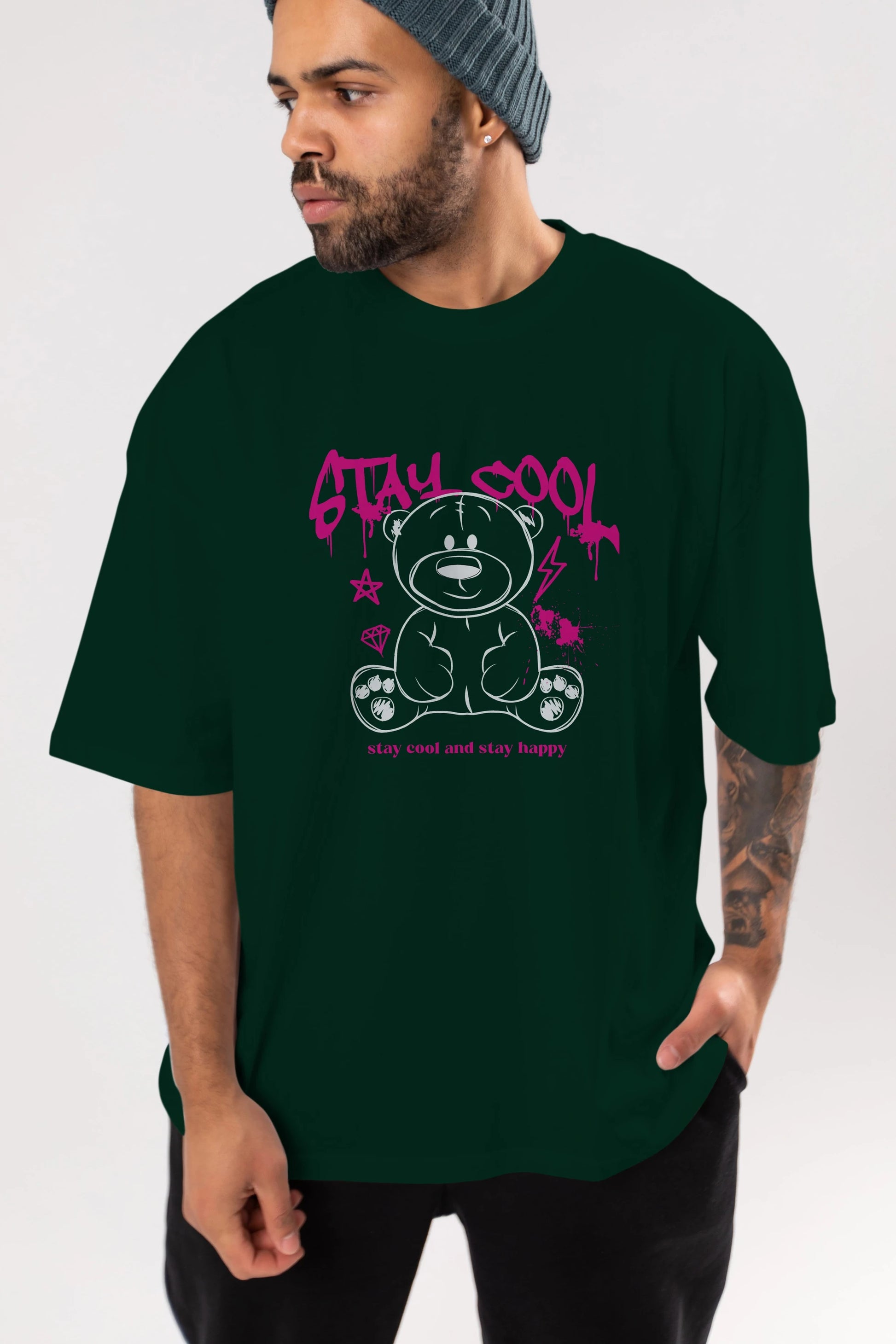 Teddy Bear Stay Cool Ön Baskılı Oversize t-shirt Erkek Kadın Unisex