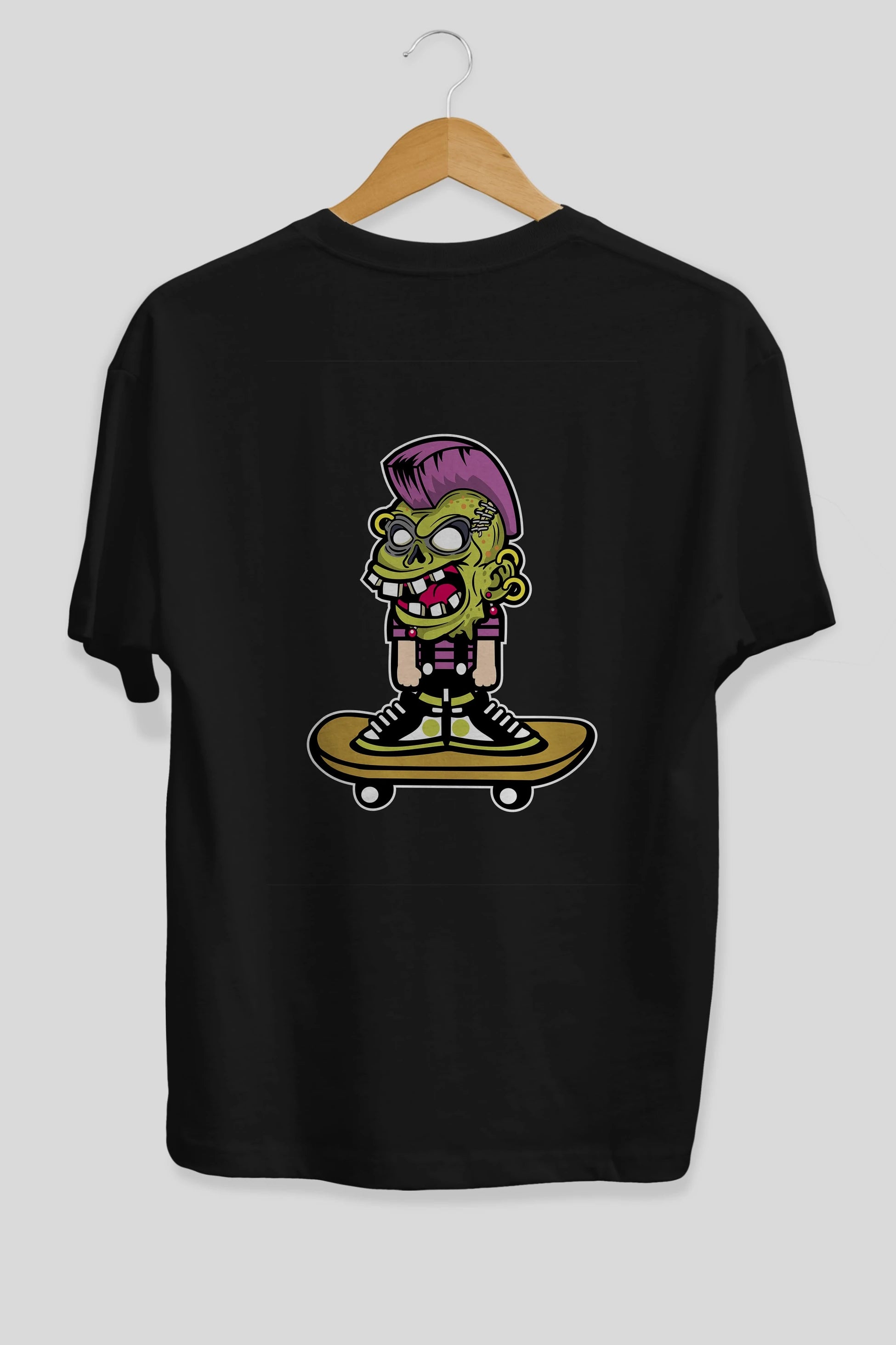 Zombie Punk Skater Arka Baskılı Oversize t-shirt Erkek Kadın Unisex %100 Pamuk tişort