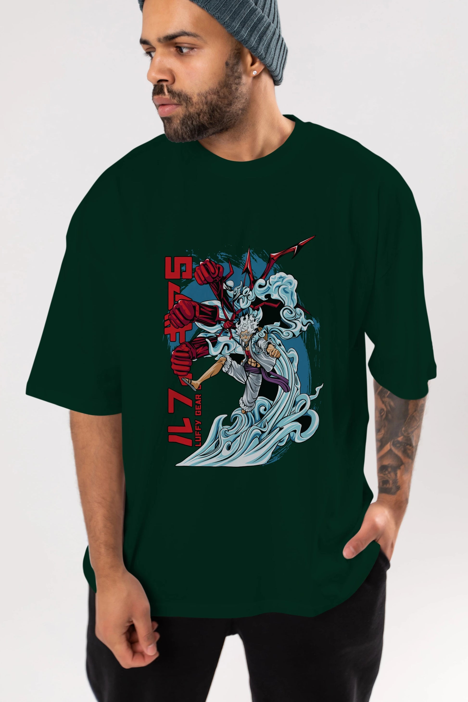 MONKEY D. LUFFY GEAR5 2 Anime Ön Baskılı Oversize t-shirt %100 pamuk Erkek Kadın Unisex