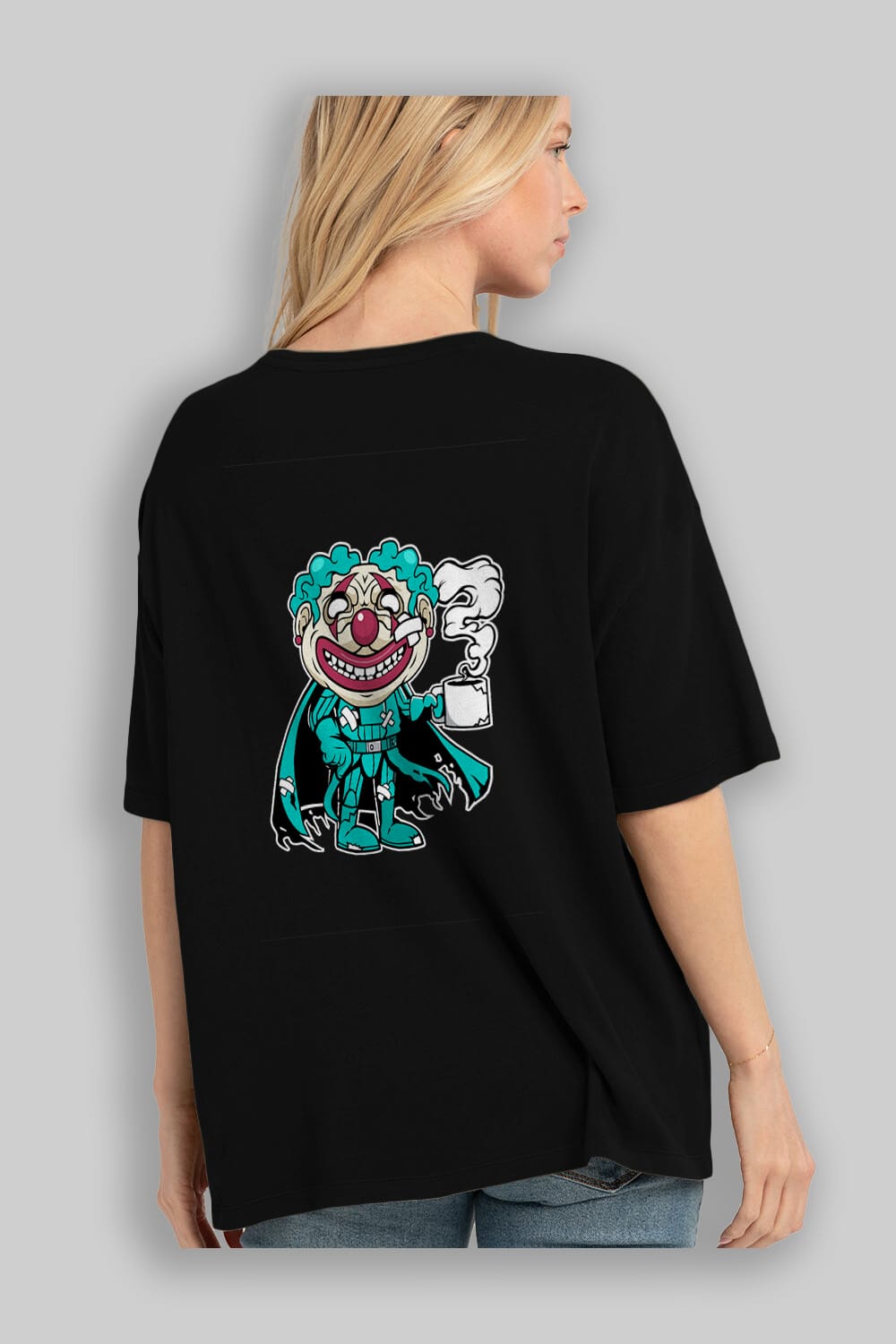 Super Clown Arka Baskılı Oversize t-shirt Erkek Kadın Unisex %100 Pamuk tişort