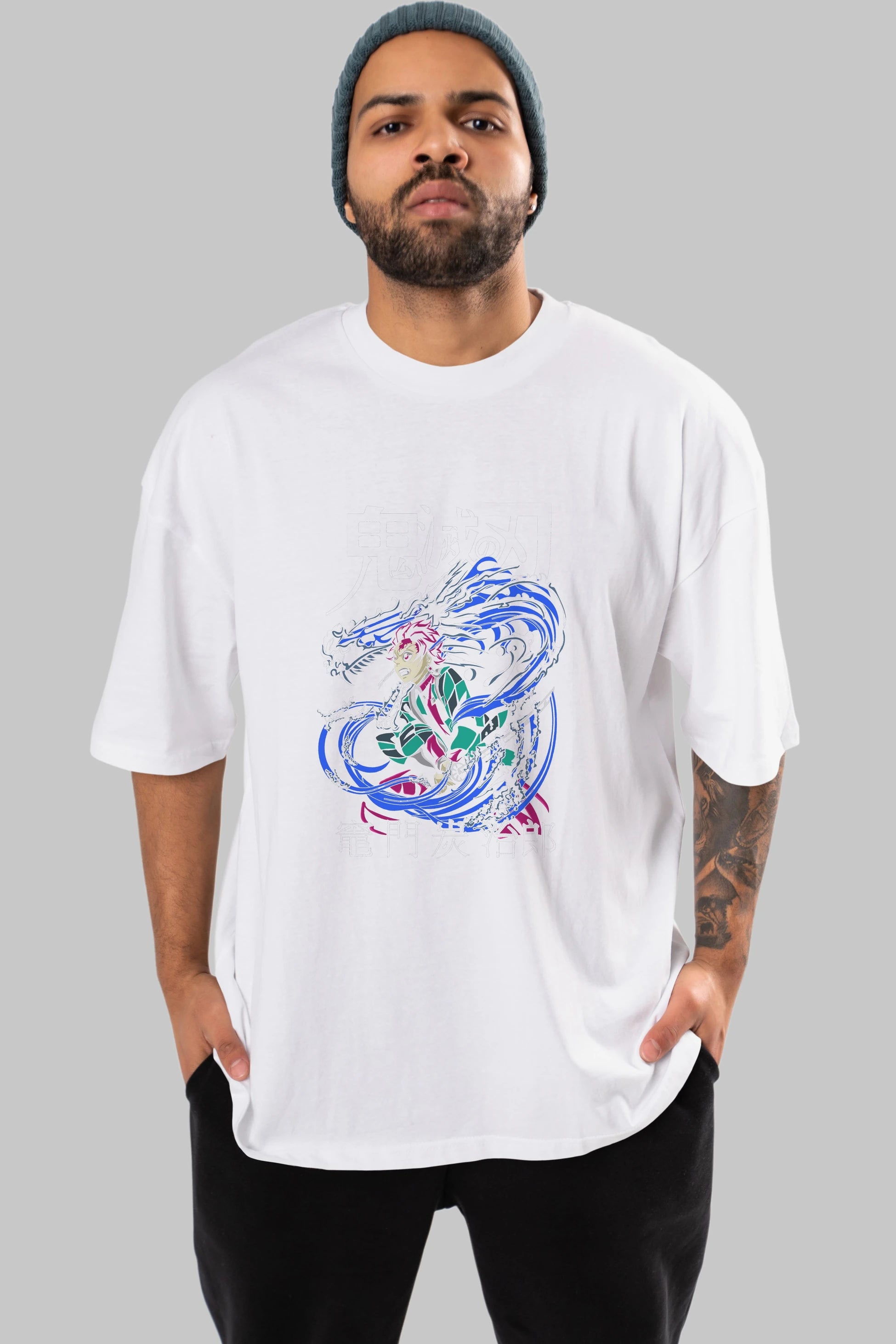TANJIRO KAMADO 2 Anime Ön Baskılı Oversize t-shirt %100 pamuk Erkek Kadın Unisex