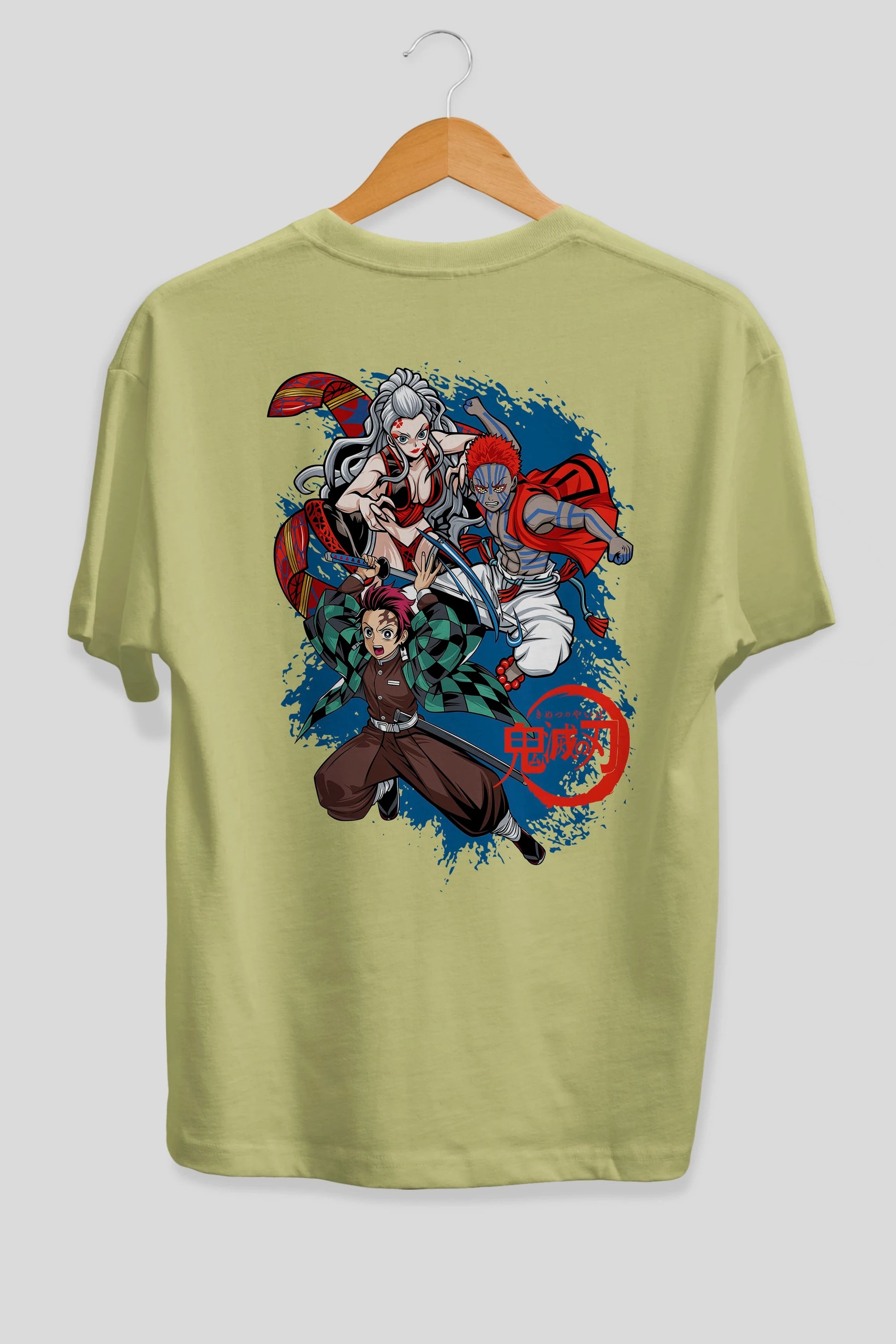 TANJIRO ,AKAZA,DAKI Anime Arka Baskılı Oversize t-shirt Erkek Kadın Unisex