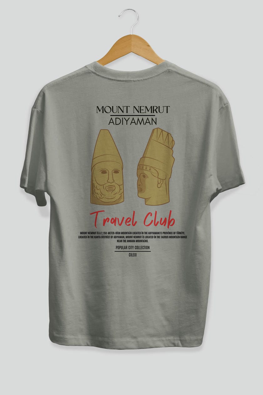 Mount Nemrut Adiyaman Arka Baskılı Oversize t-shirt Erkek Kadın Pamuk Bisiklet Yaka tişort